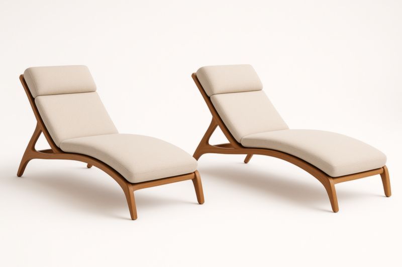 Lot de 2 Chaises Longues en Bois et Tissu Beige