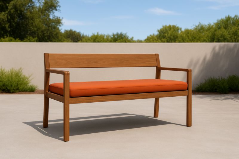 Banc extérieur bois massif coussin orange 150×60×80cm