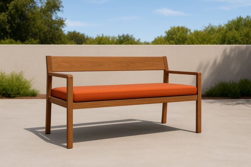 Banc extérieur bois massif coussin orange 150×60×80cm