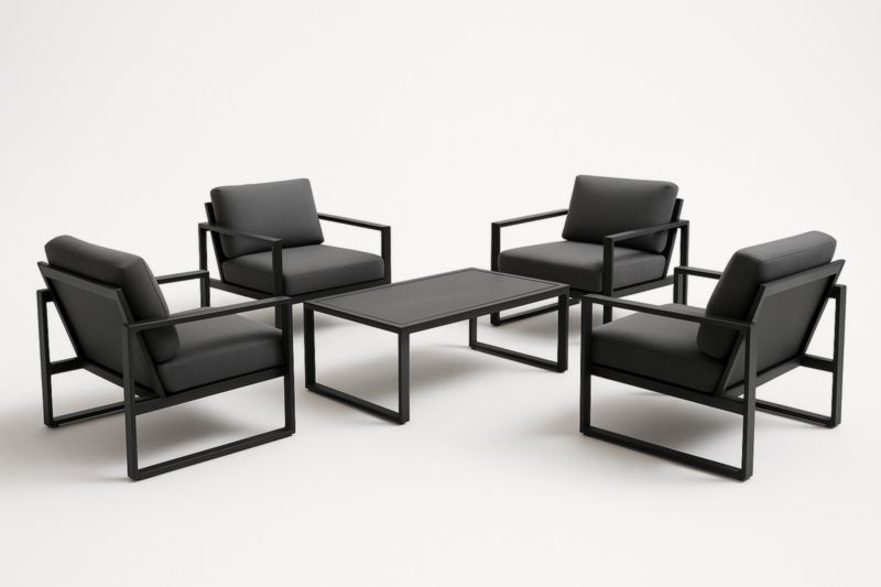 Ensemble de Salon de Jardin en Aluminium et Coussins Noirs