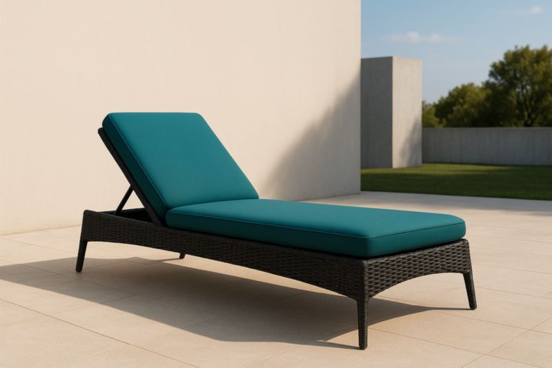 Chaise Longue de Jardin en Résine Tressée Noir avec Coussins Bleus