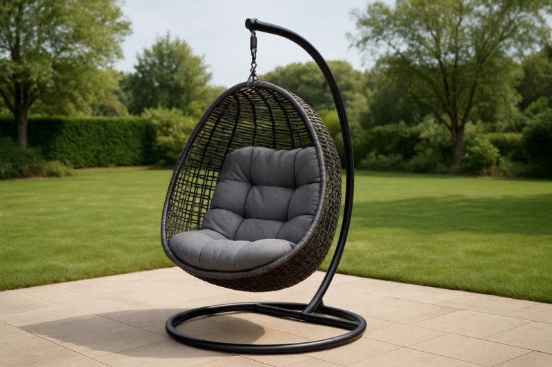 Fauteuil suspendu extérieur en rotin métal coussin gris