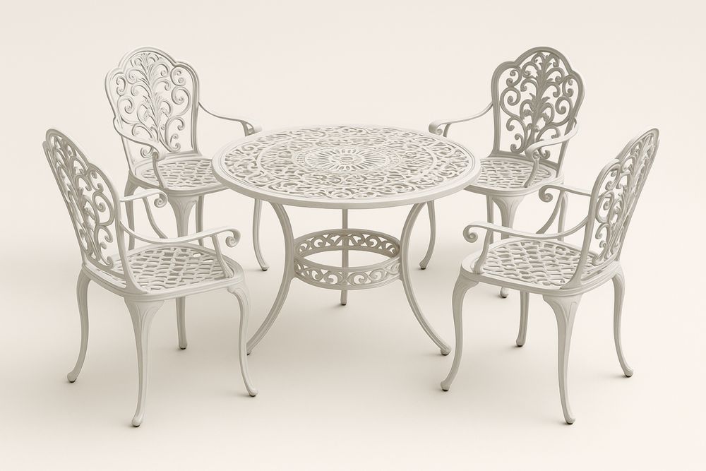 Ensemble table et chaises de jardin en aluminium blanc, avec 1 table et 4 chaises