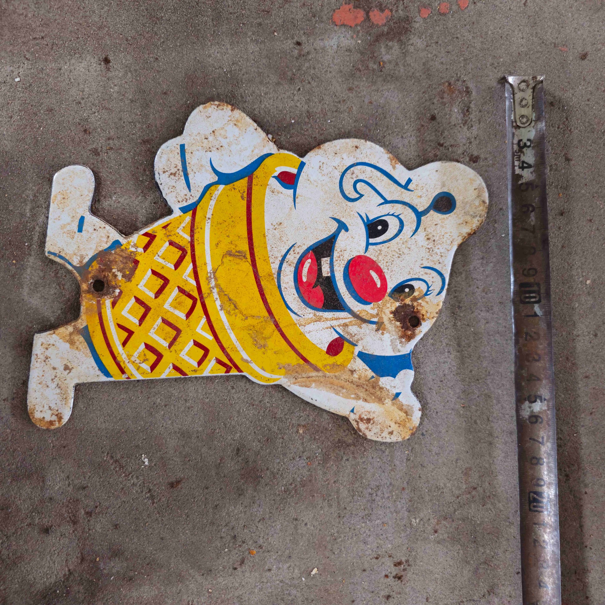 DIE CUT ICE CREAM BLUE YELLOW GAS OIL PORCELAIN SIGN