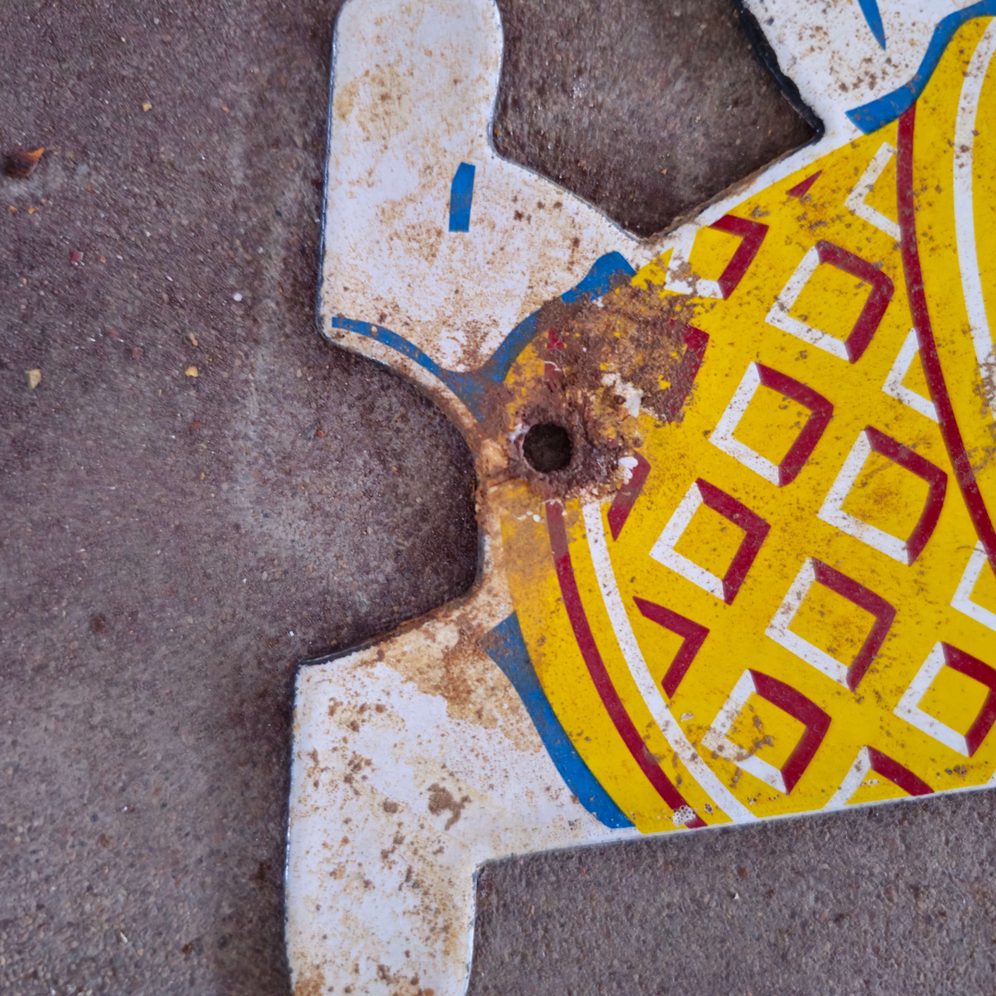 DIE CUT ICE CREAM BLUE YELLOW GAS OIL PORCELAIN SIGN