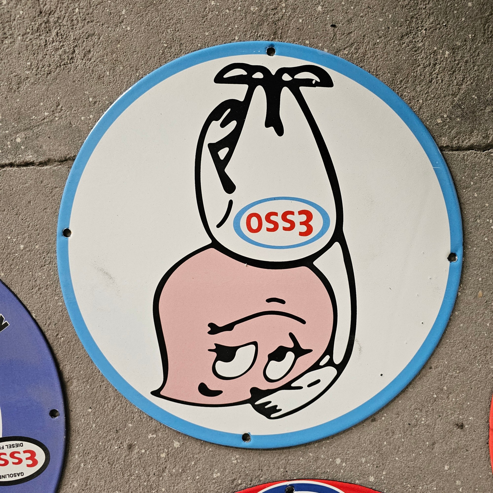 DIE CUT LOTS OF ESSO BOY AND GIRL GAS OIL PORCELAIN SIGN