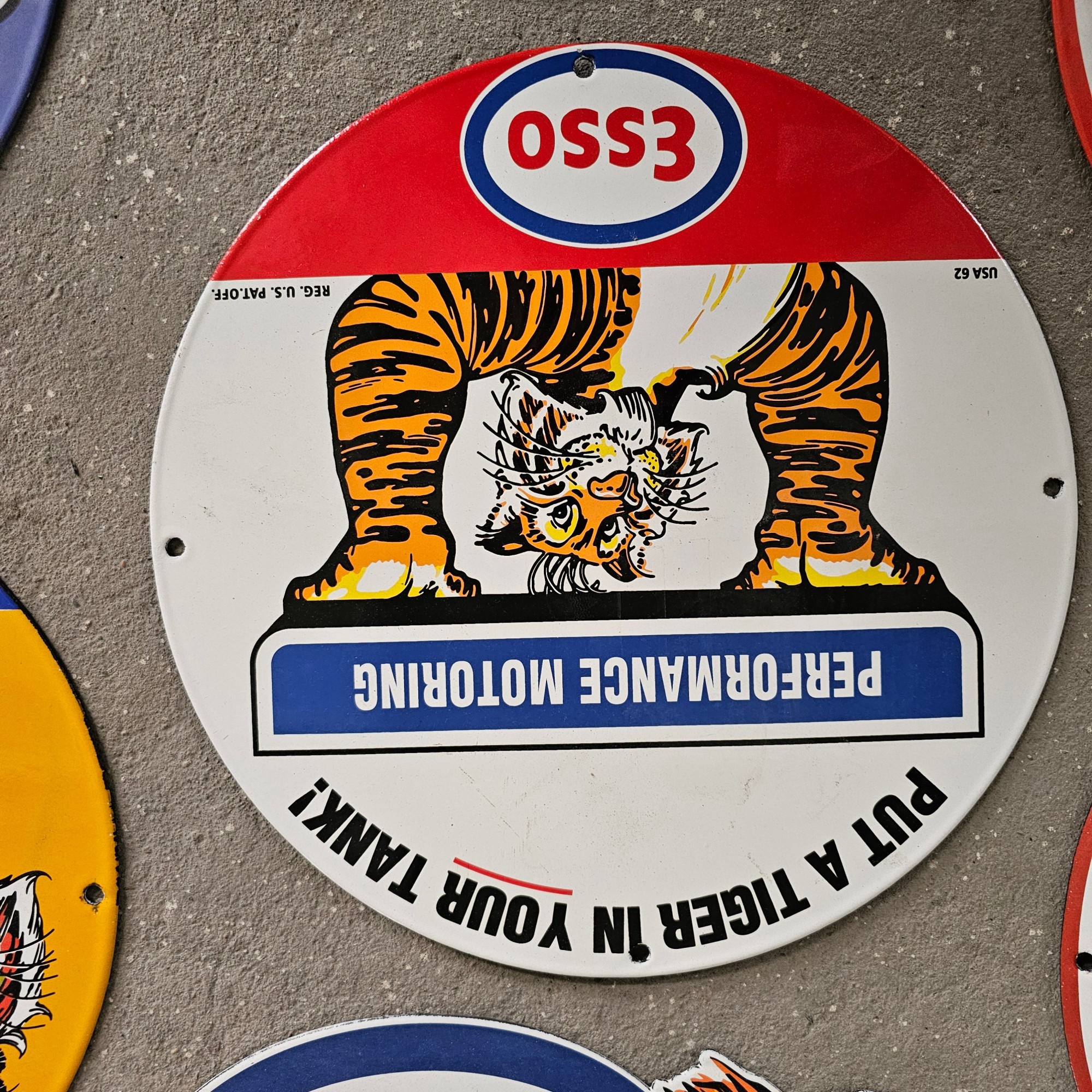 DIE CUT LOTS OF ESSO BOY AND GIRL GAS OIL PORCELAIN SIGN