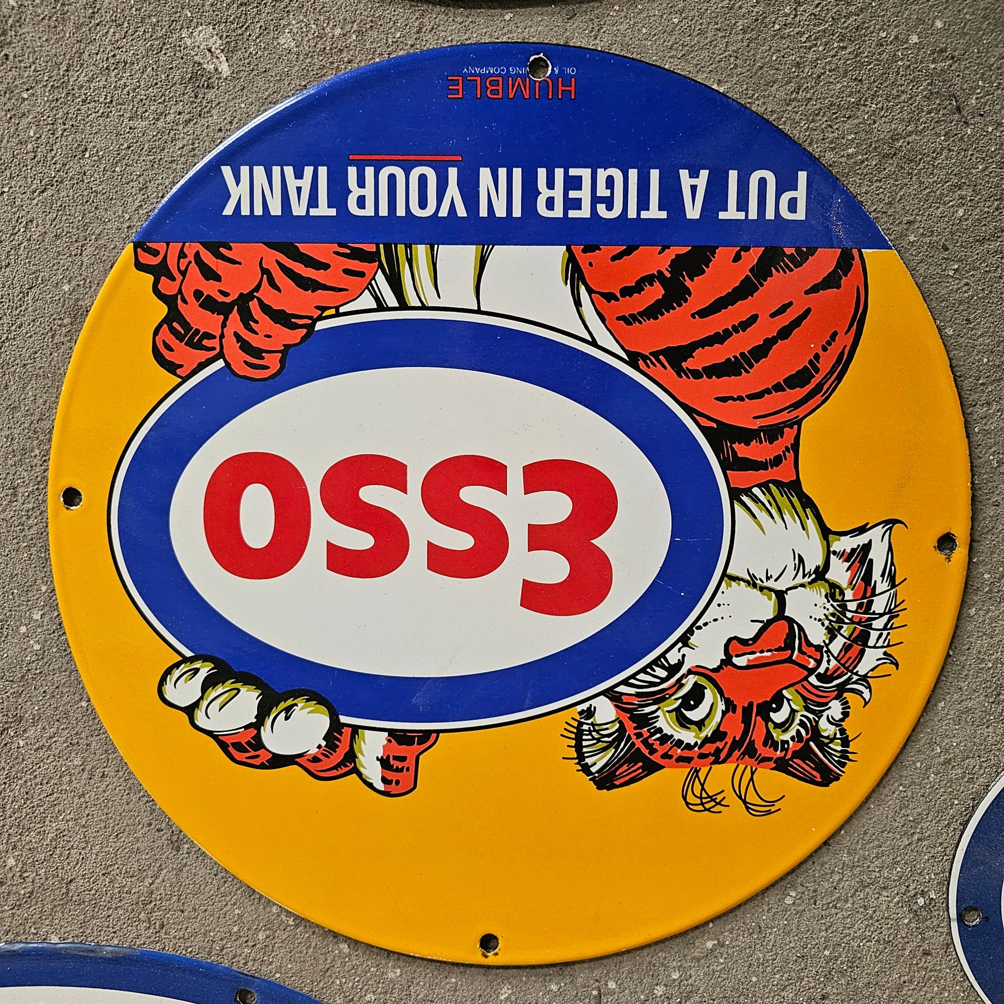 DIE CUT LOTS OF ESSO BOY AND GIRL GAS OIL PORCELAIN SIGN