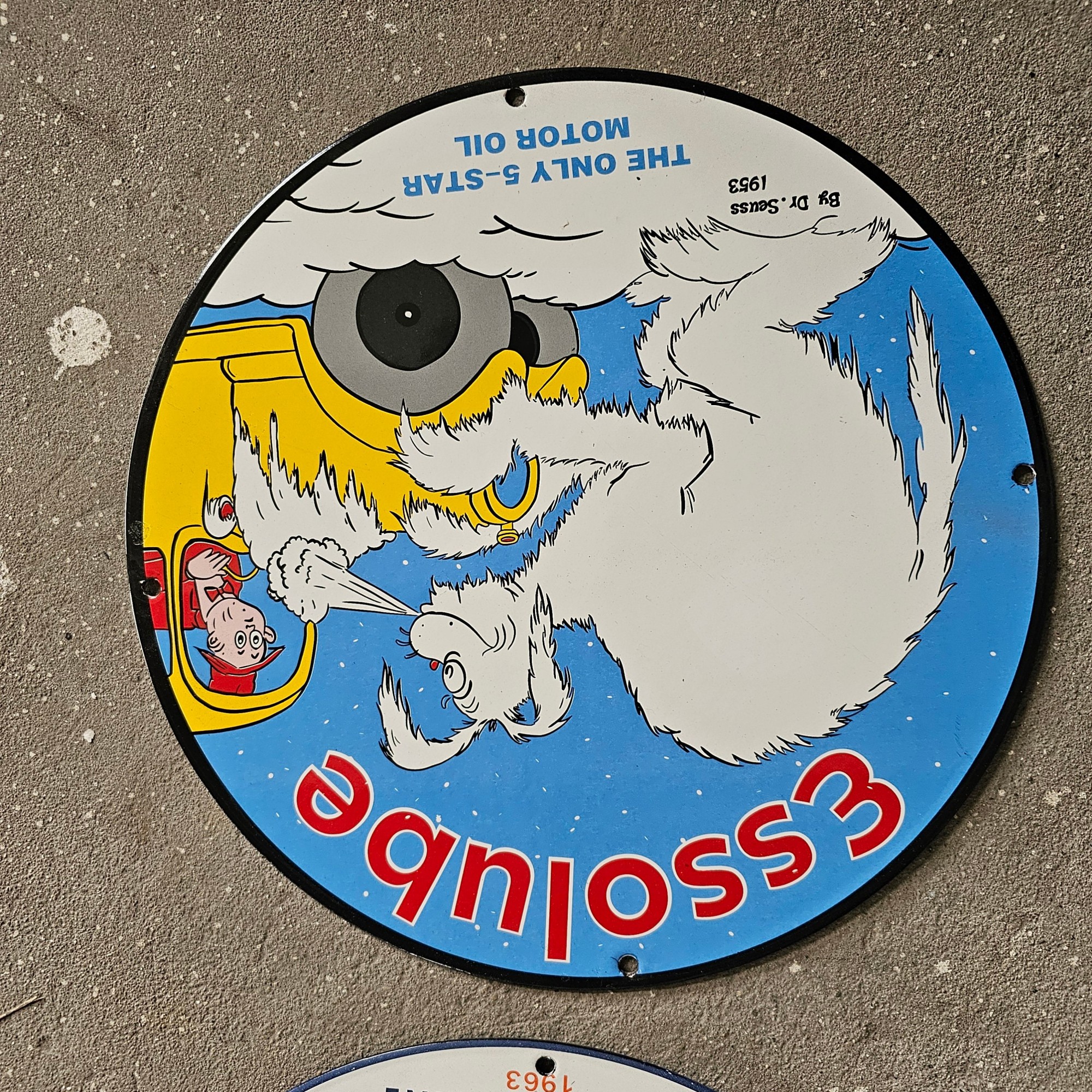 DIE CUT LOTS OF ESSO BOY AND GIRL GAS OIL PORCELAIN SIGN