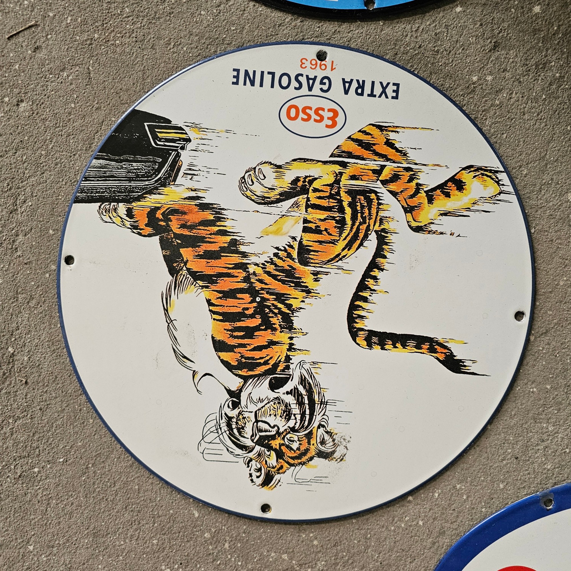 DIE CUT LOTS OF ESSO BOY AND GIRL GAS OIL PORCELAIN SIGN