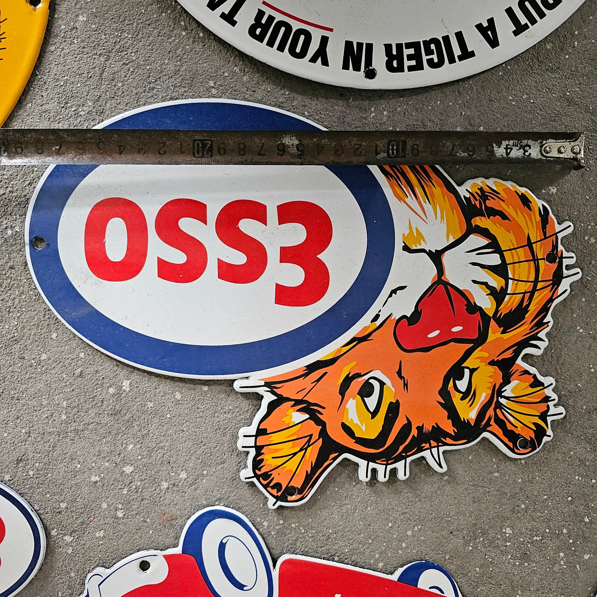 DIE CUT LOTS OF ESSO BOY AND GIRL GAS OIL PORCELAIN SIGN