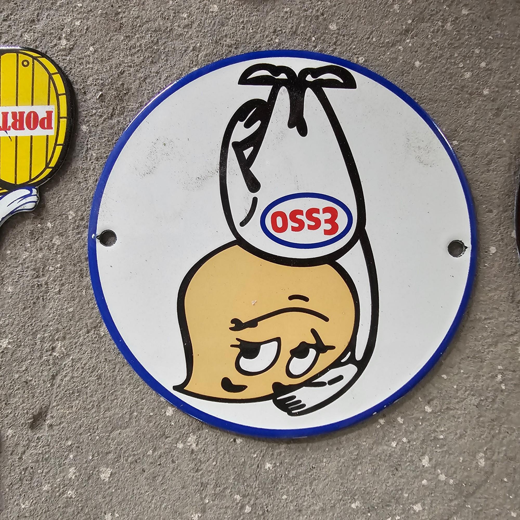 DIE CUT LOTS OF ESSO BOY AND GIRL GAS OIL PORCELAIN SIGN