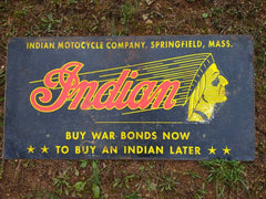 Indian Motorcycle Antique Porcelain Sign War Time Buy War Bonds