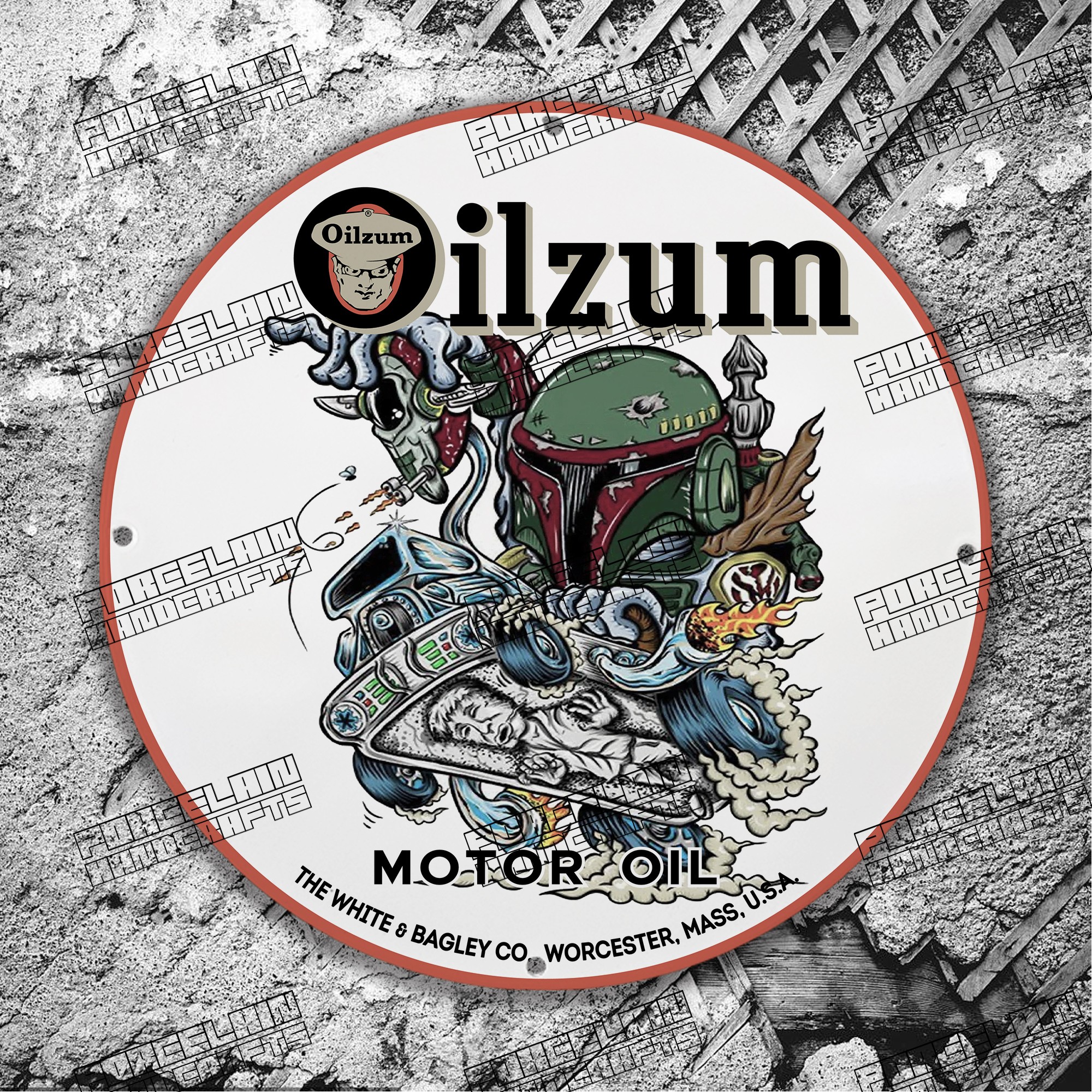 CARTOON RAT FINK OILZUM MOTOR OIL U.S.A. PORCELAIN SIGN
