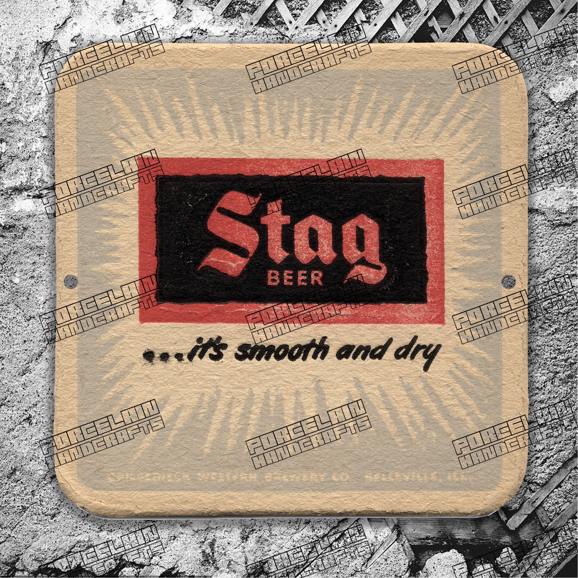 OTHER PAPER STYLE STAG BEER SMOOTH AND DRY PORCELAIN SIGN