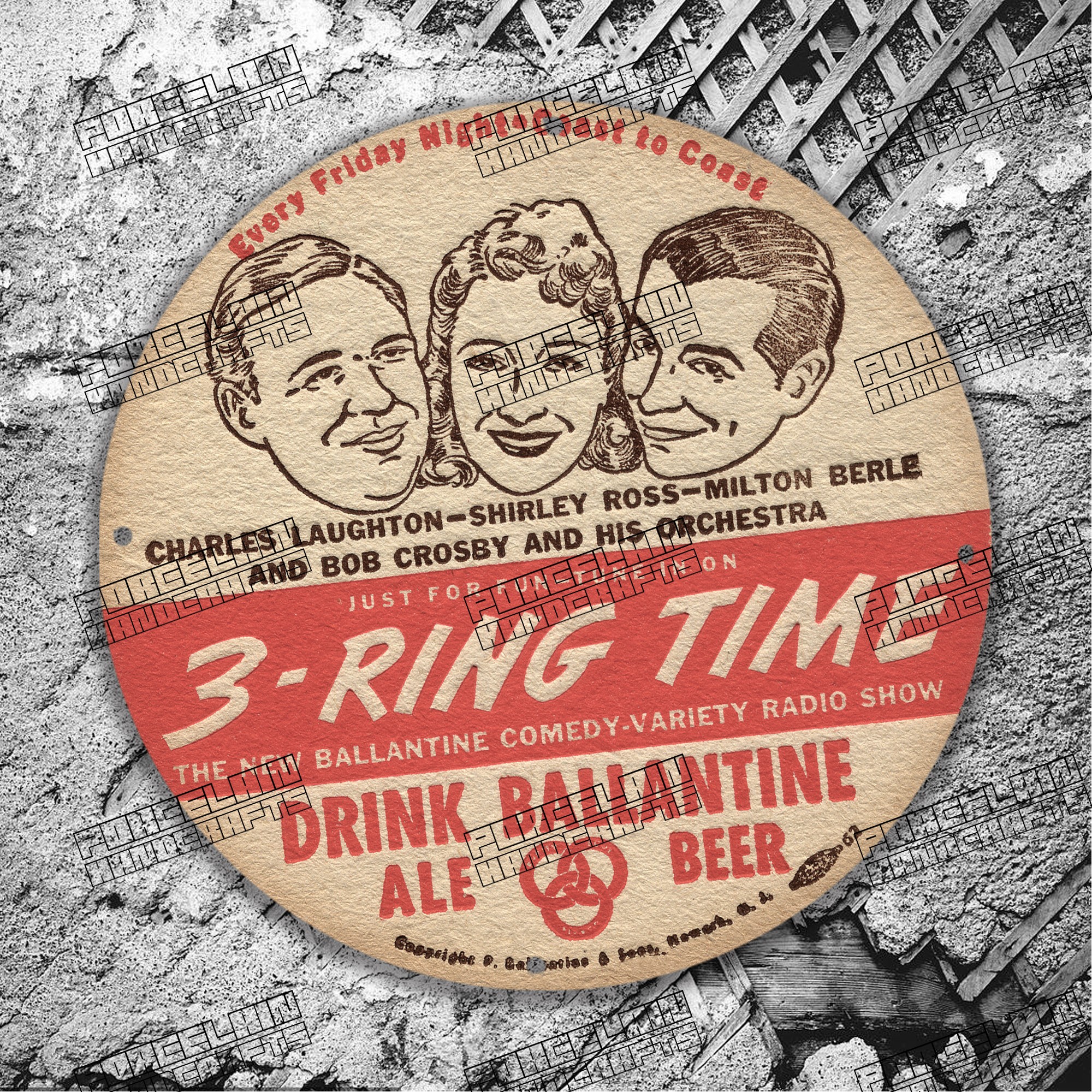 OTHER PAPER STYLE 3 RING TIME DRINK BALLANTINE PORCELAIN SIGN