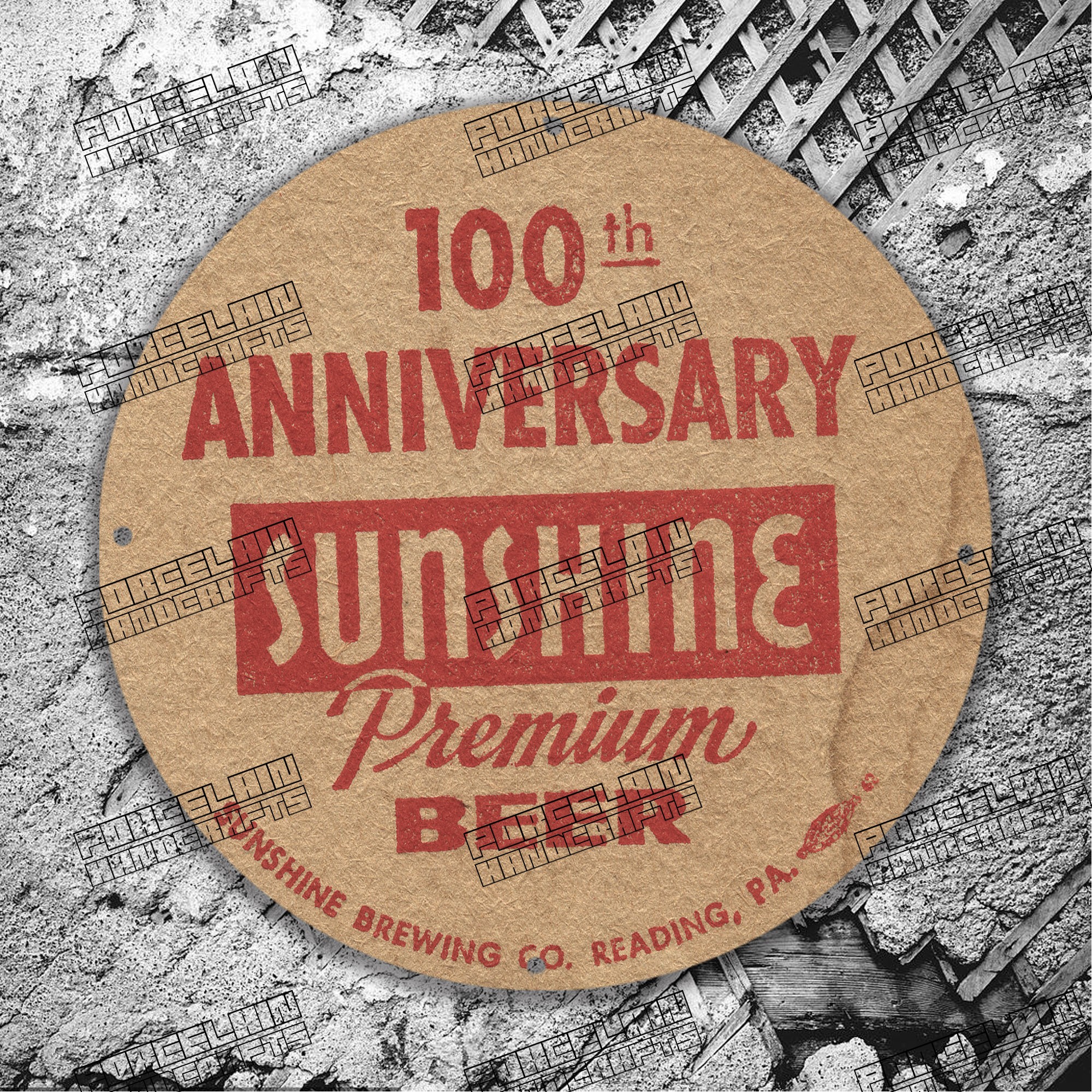 OTHER PAPER STYLE 100TH SUNSHINE BEER PORCELAIN SIGN