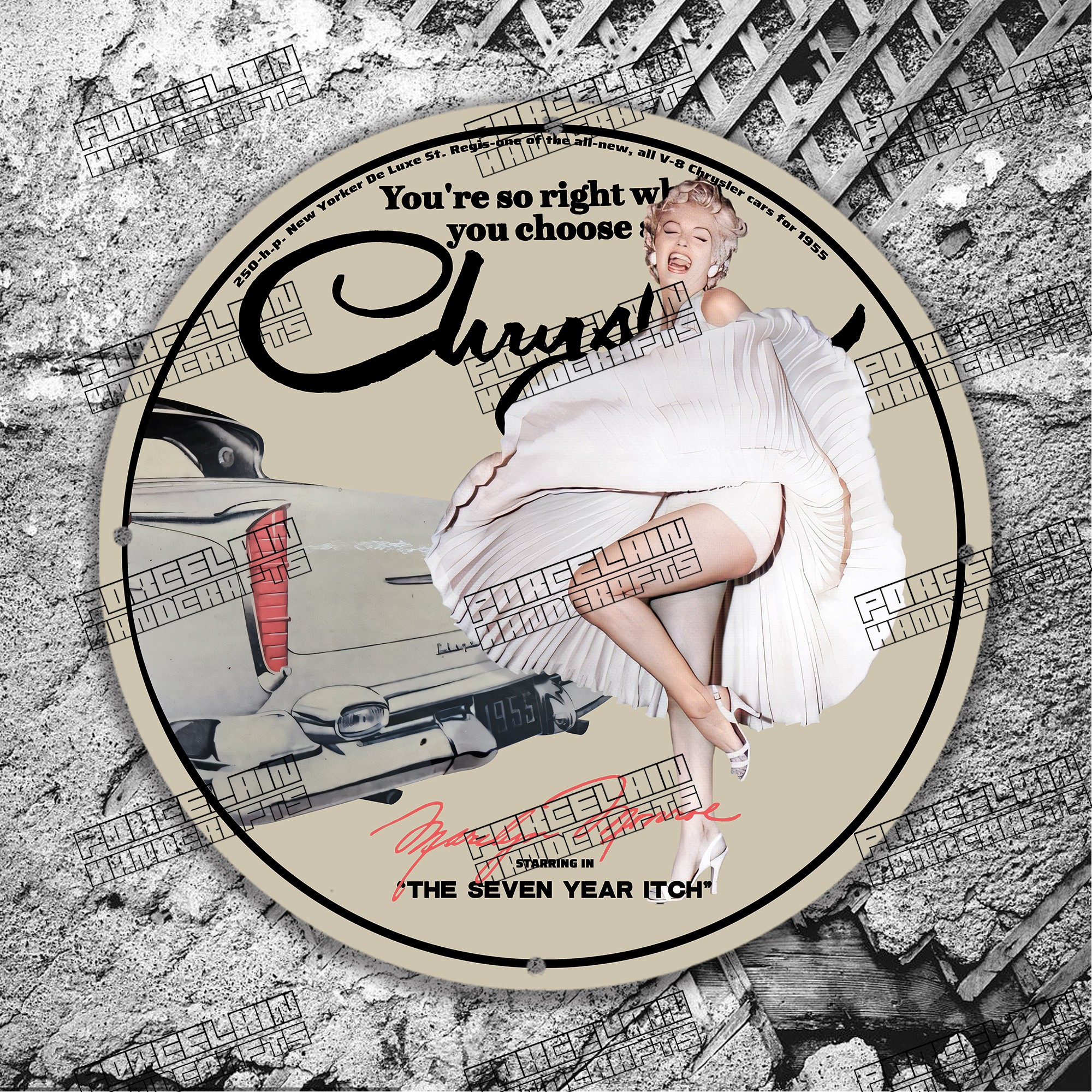 PINUP 1955 NEW YORKER CHRYSLER CARS PORCELAIN SIGN