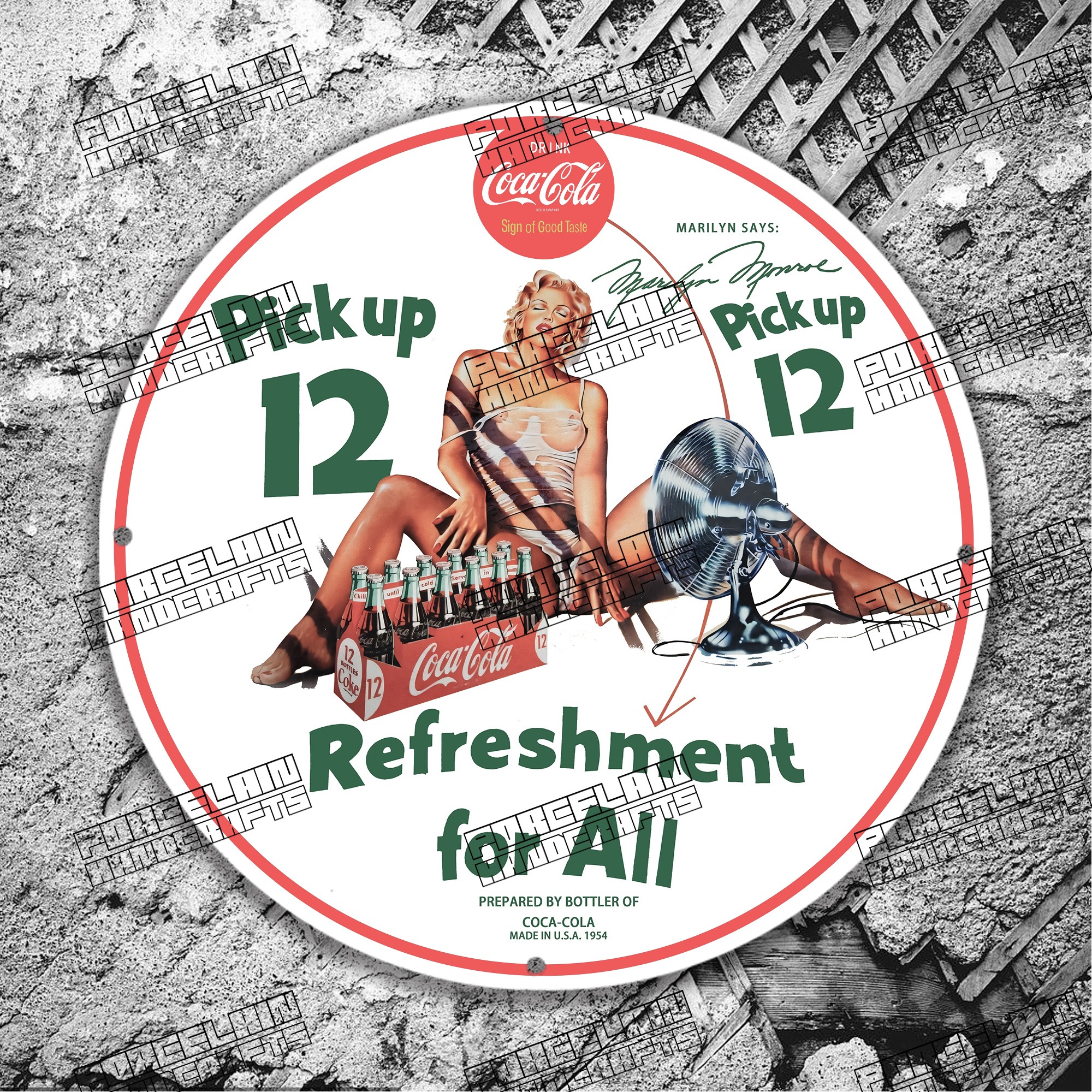 PINUP 1954 COCACOLA PICK UP 12 MARILYN PORCELAIN SIGN