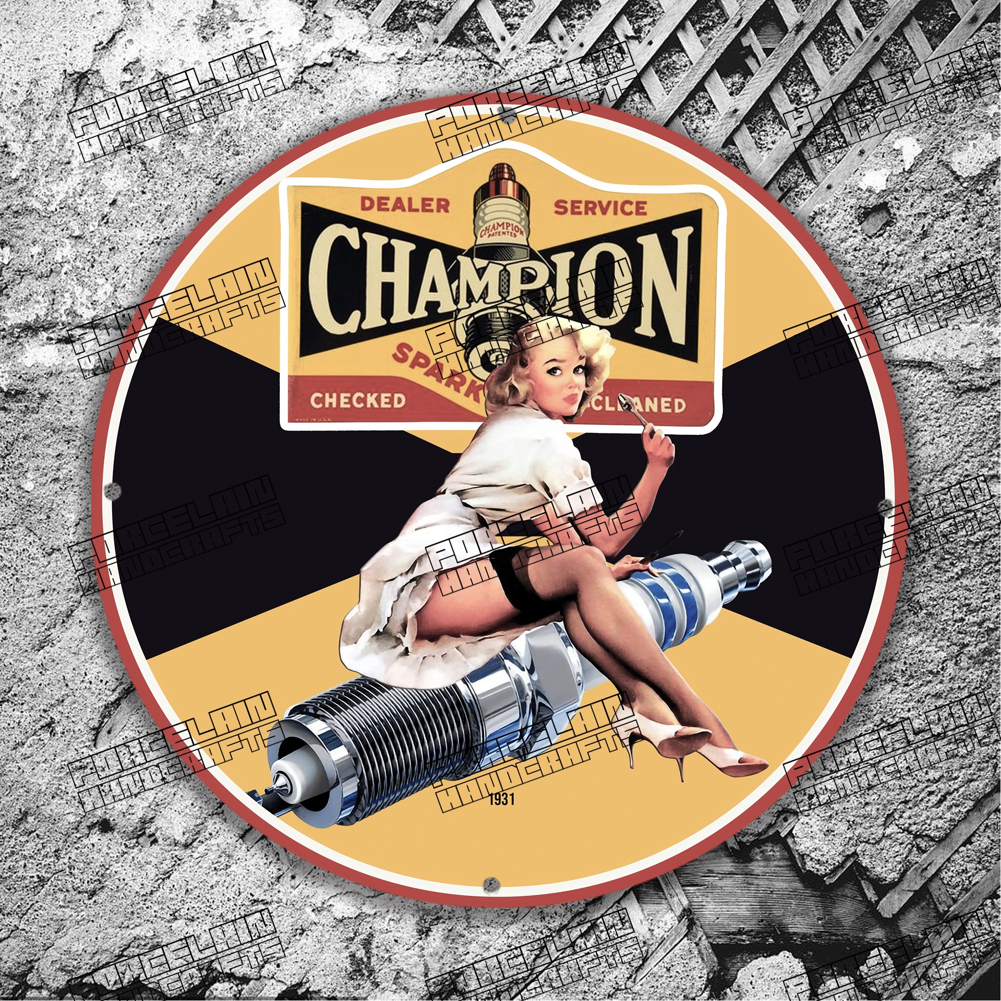 PINUP CHAMPION 1931 CHECKED CLEANED PORCELAIN SIGN