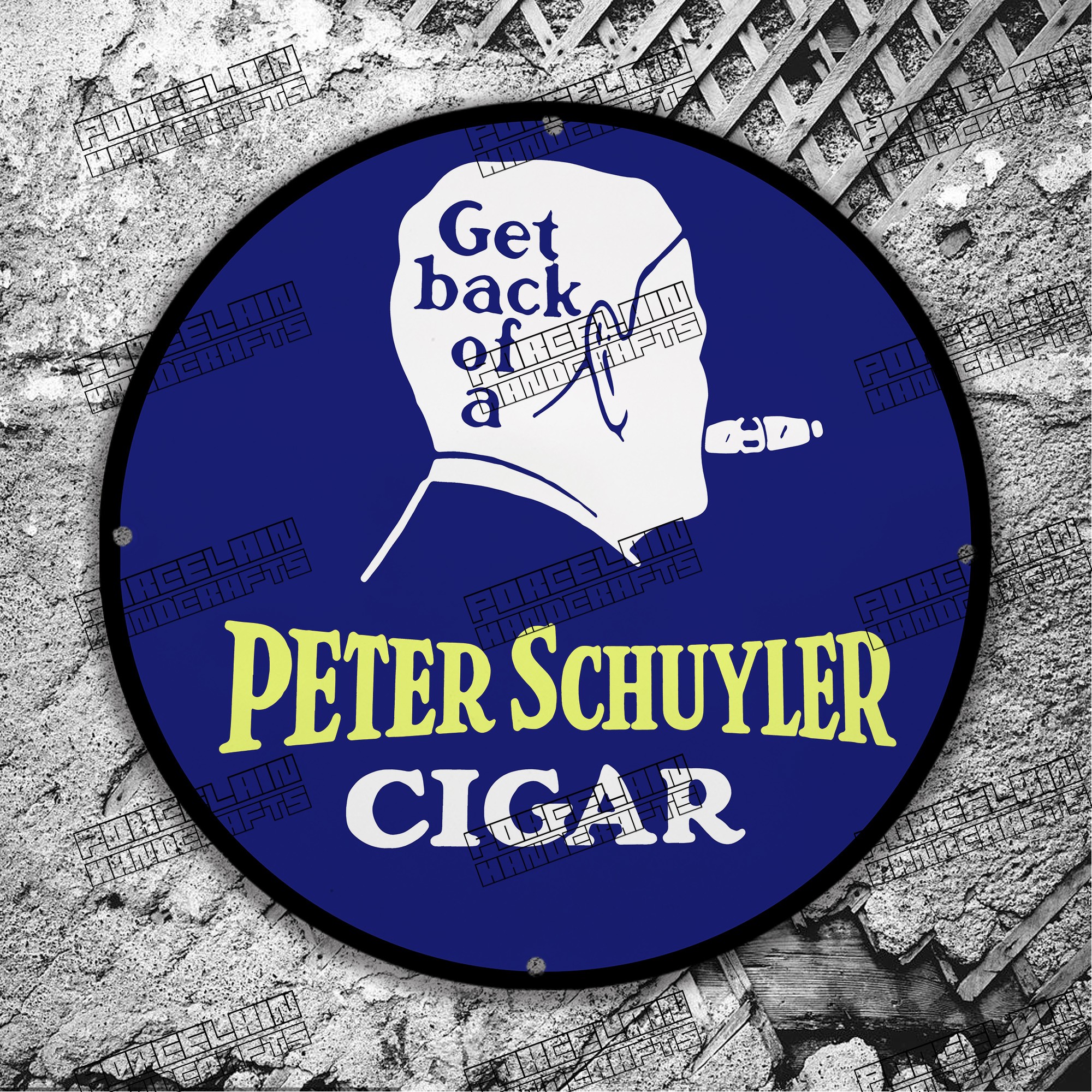 PINUP PETER SCHUYLER CIGAR PORCELAIN SIGN