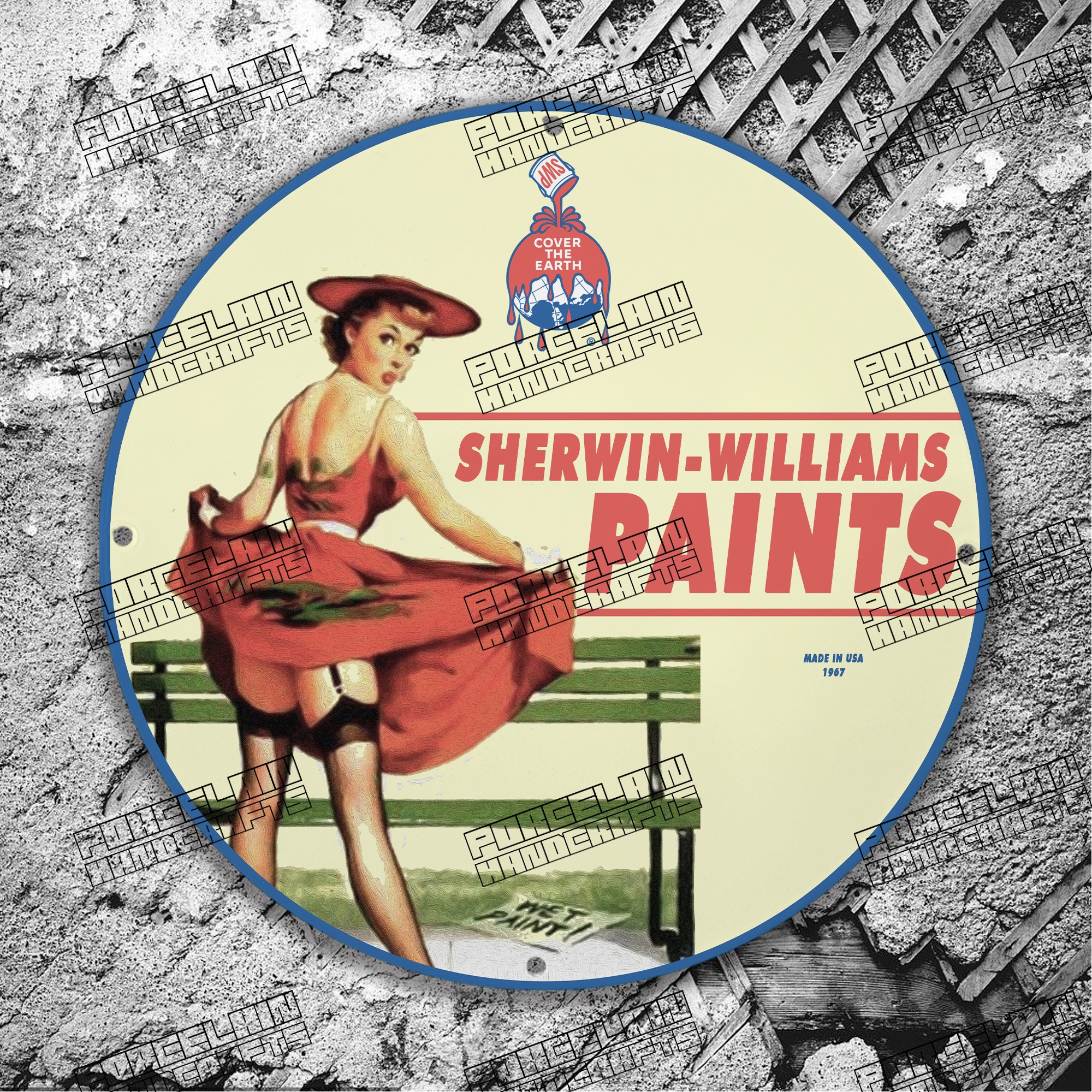 PINUP WHERWIN WILLIAMS PAINTS 1967 PORCELAIN SIGN