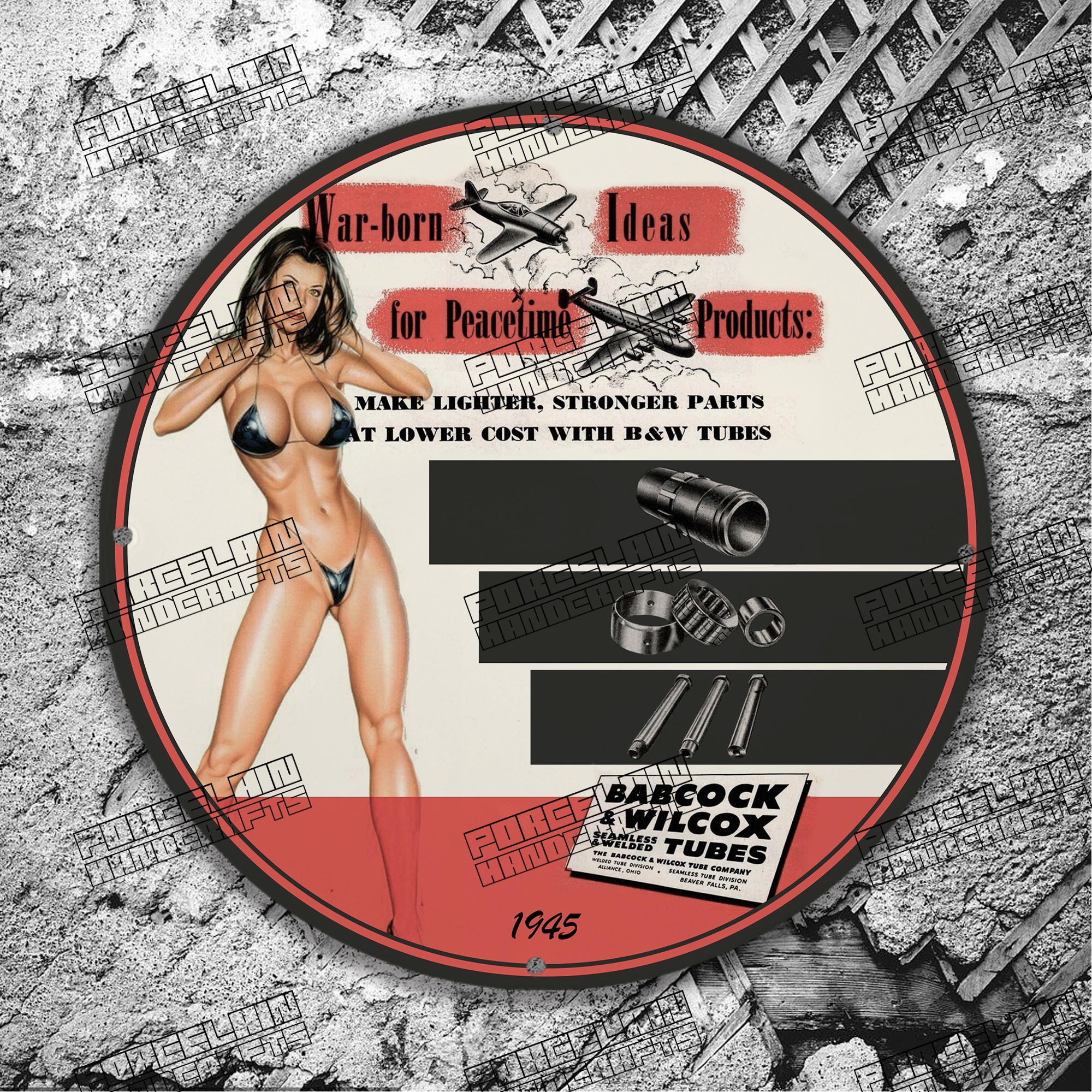 PINUP 1945 BABCOCK WILCOX TUBES PORCELAIN SIGN