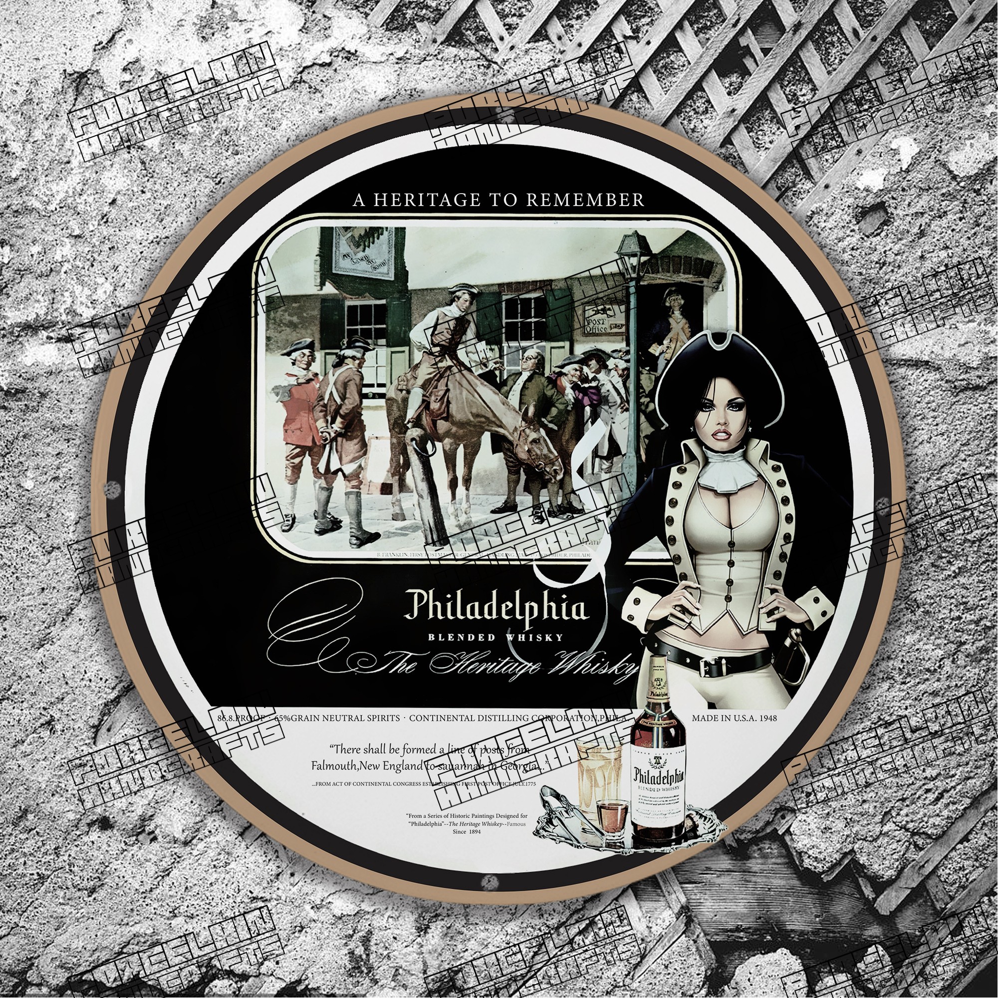 PINUP 1948 HERITAGE TO REMEMBER PHILADELPHIA DRINK PORCELAIN SIGN