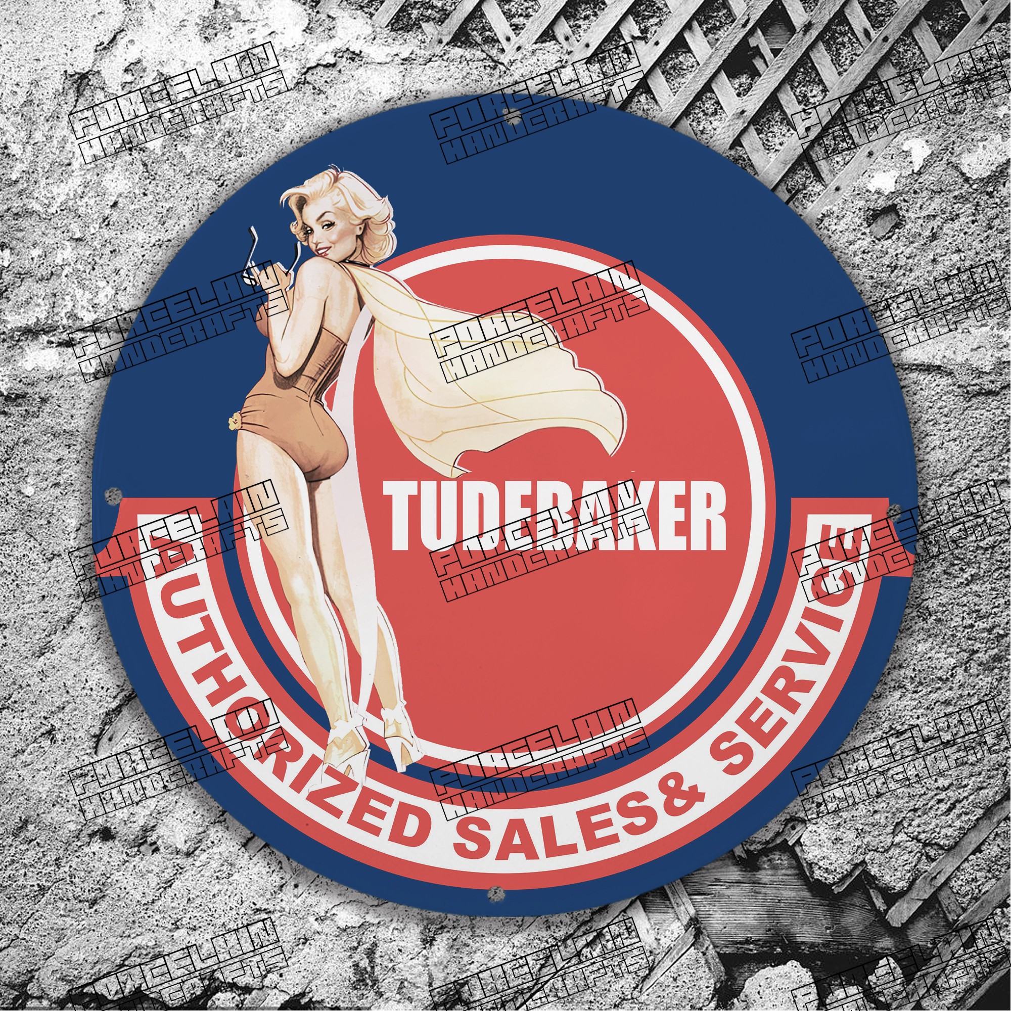 PINUP TUDEBAKER AUTHORIZED SALES SERVICE PORCELAIN SIGN