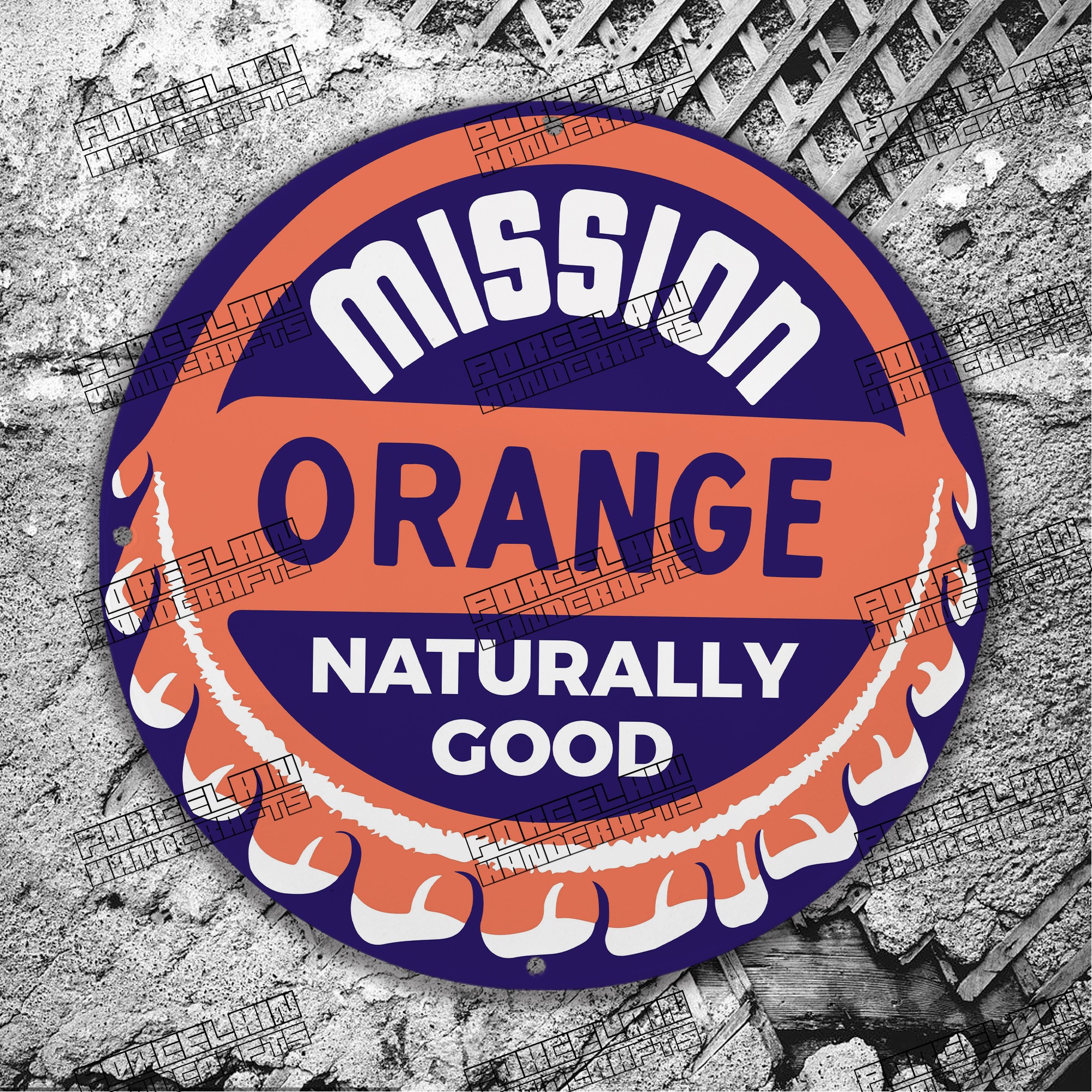 VINTAGE MISSION ORANGE NATURALLY GOOD PORCELAIN SIGN