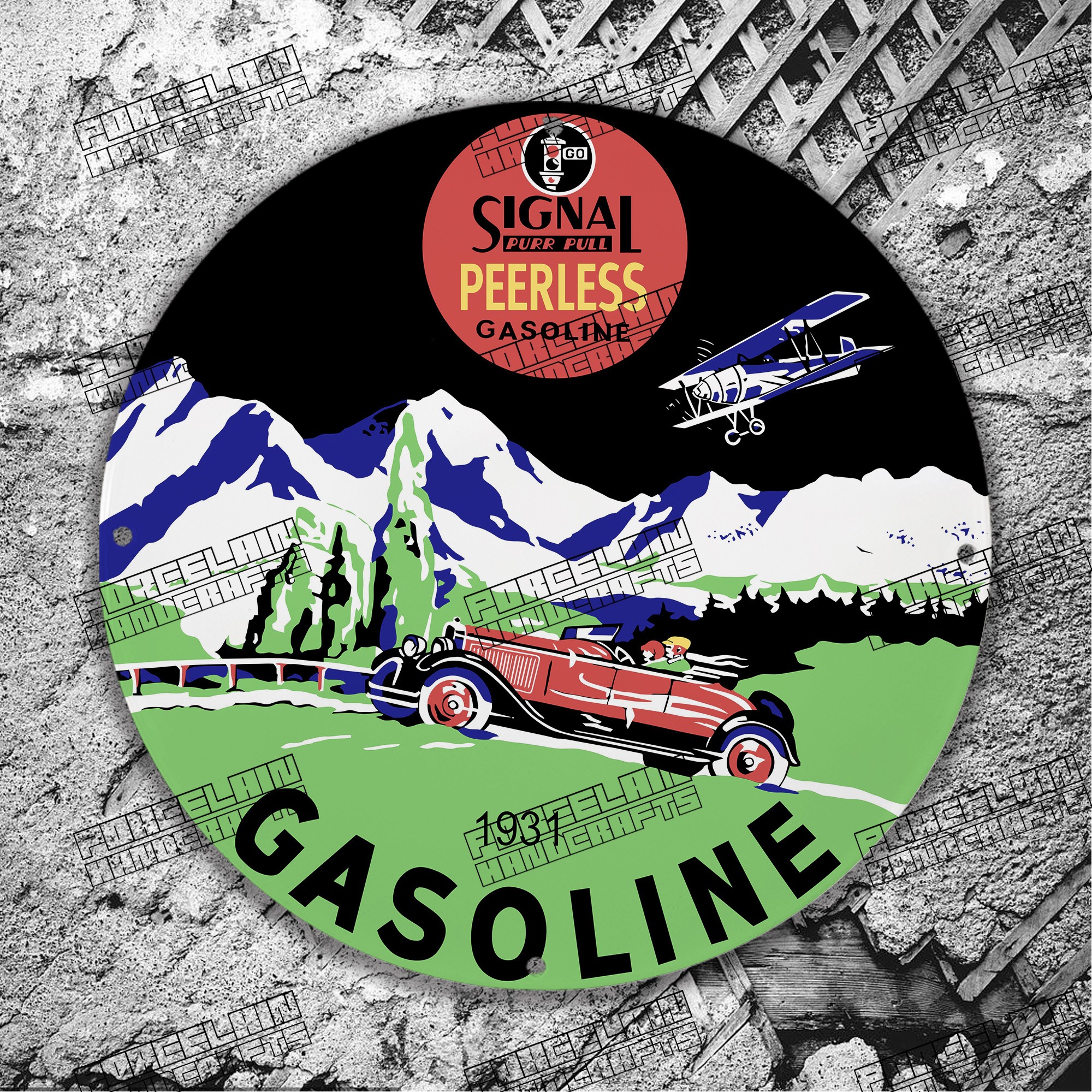 VINTAGE SIGNAL PEERLESS GASOLINE 1931 PORCELAIN SIGN