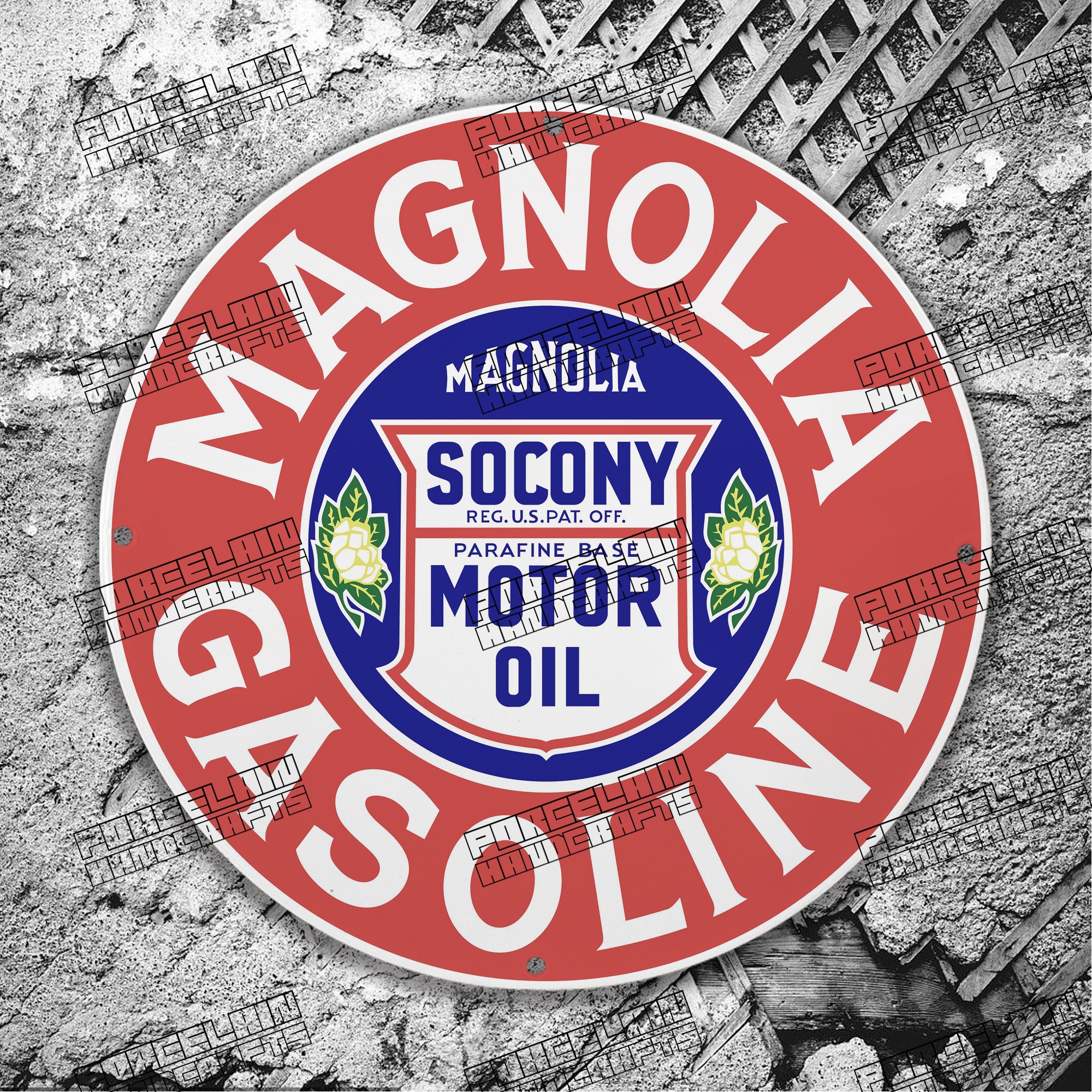 VINTAGE MAGNOLIA SOCONY MOTOR OIL GASOLINE PORCELAIN SIGN