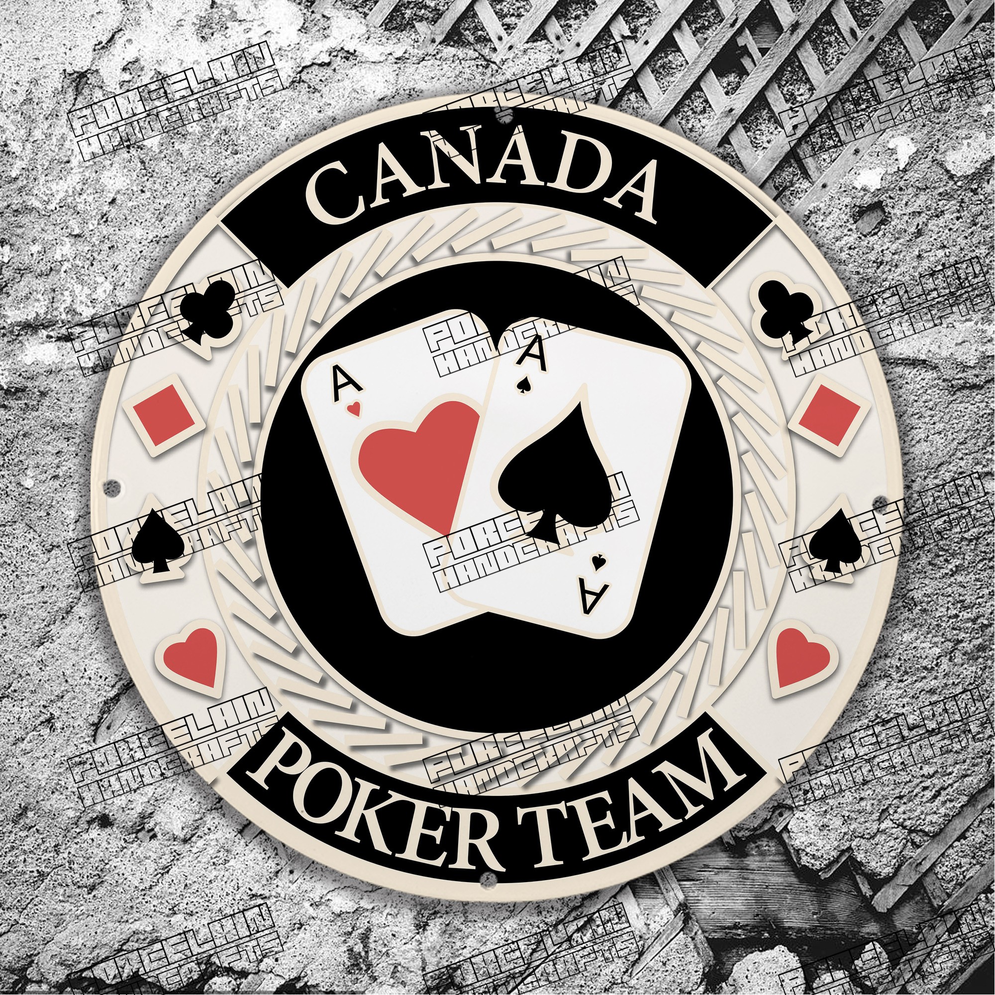 VINTAGE CANADA AA POKER TEAM PORCELAIN SIGN
