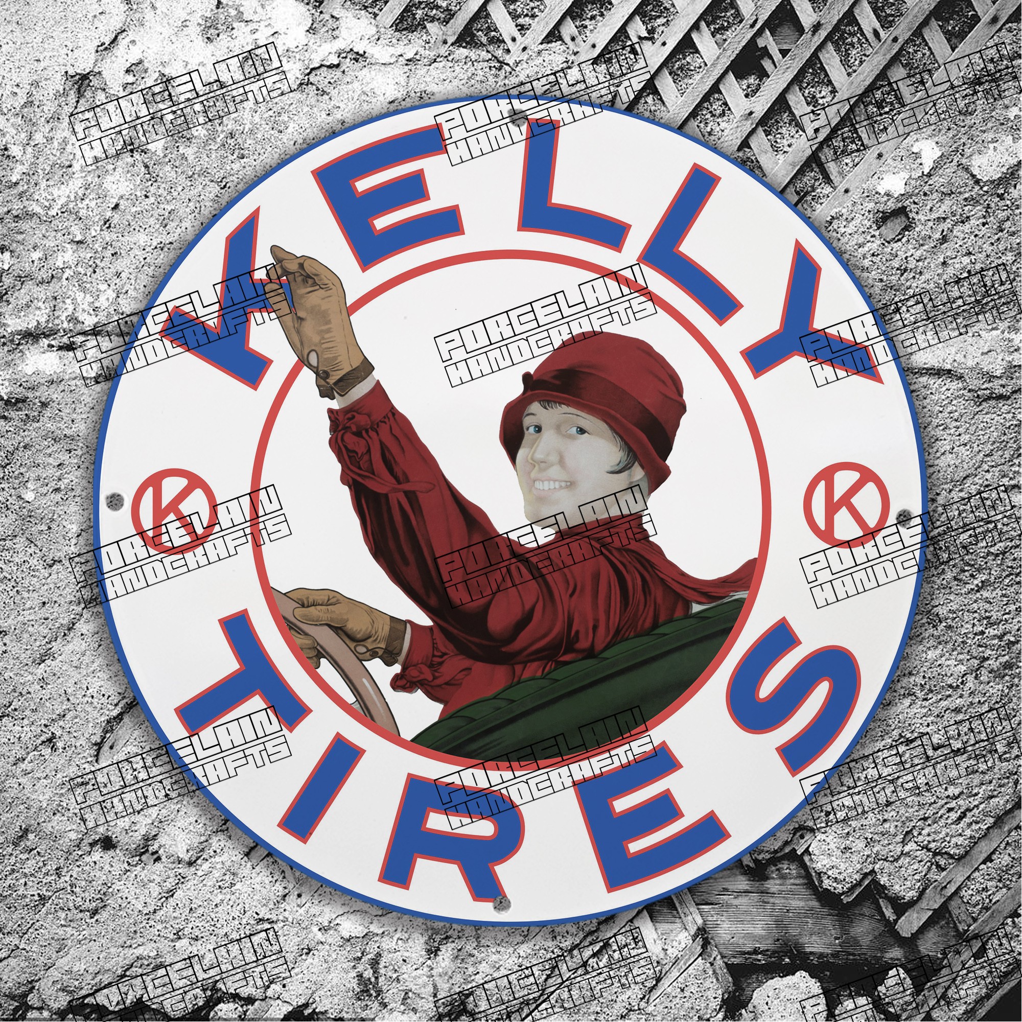 VINTAGE KELLY TIRES K K PORCELAIN SIGN