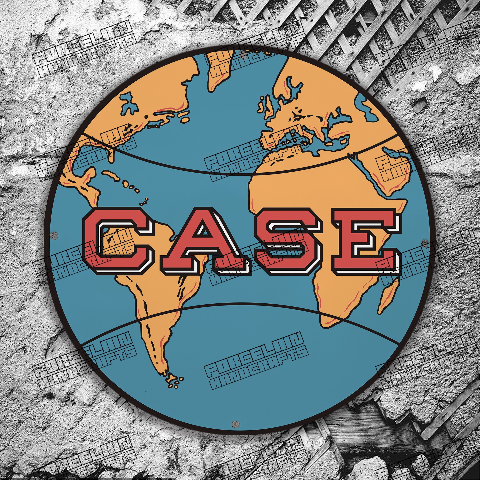 VINTAGE GLOBE CASE USA PORCELAIN SIGN