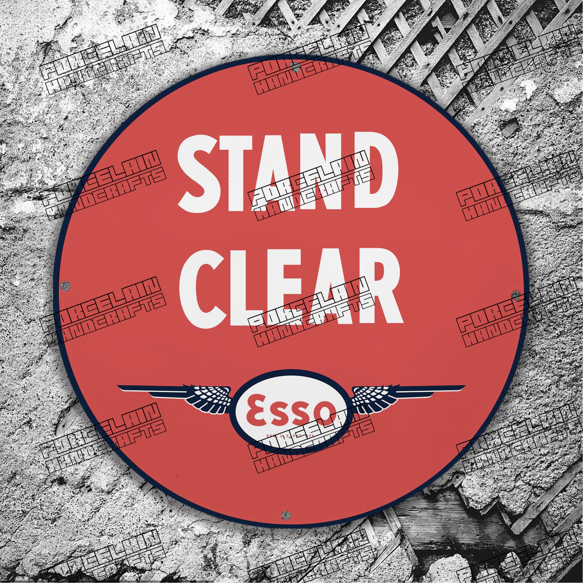 VINTAGE RED ESSO STAND CLEAR GAS OIL PORCELAIN SIGN