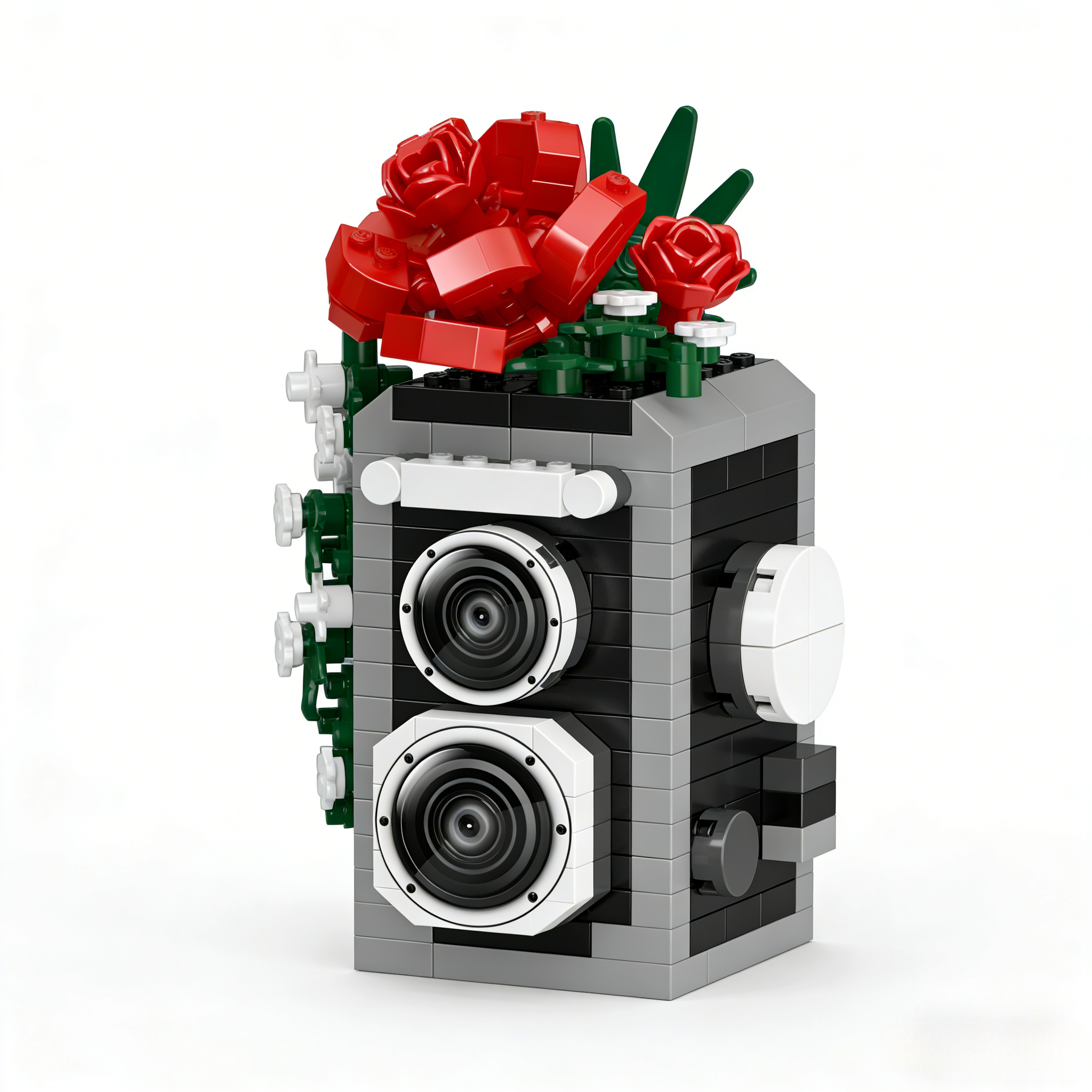 🌹📷Rose Camera Building Block Set – Mirror Bloom Series