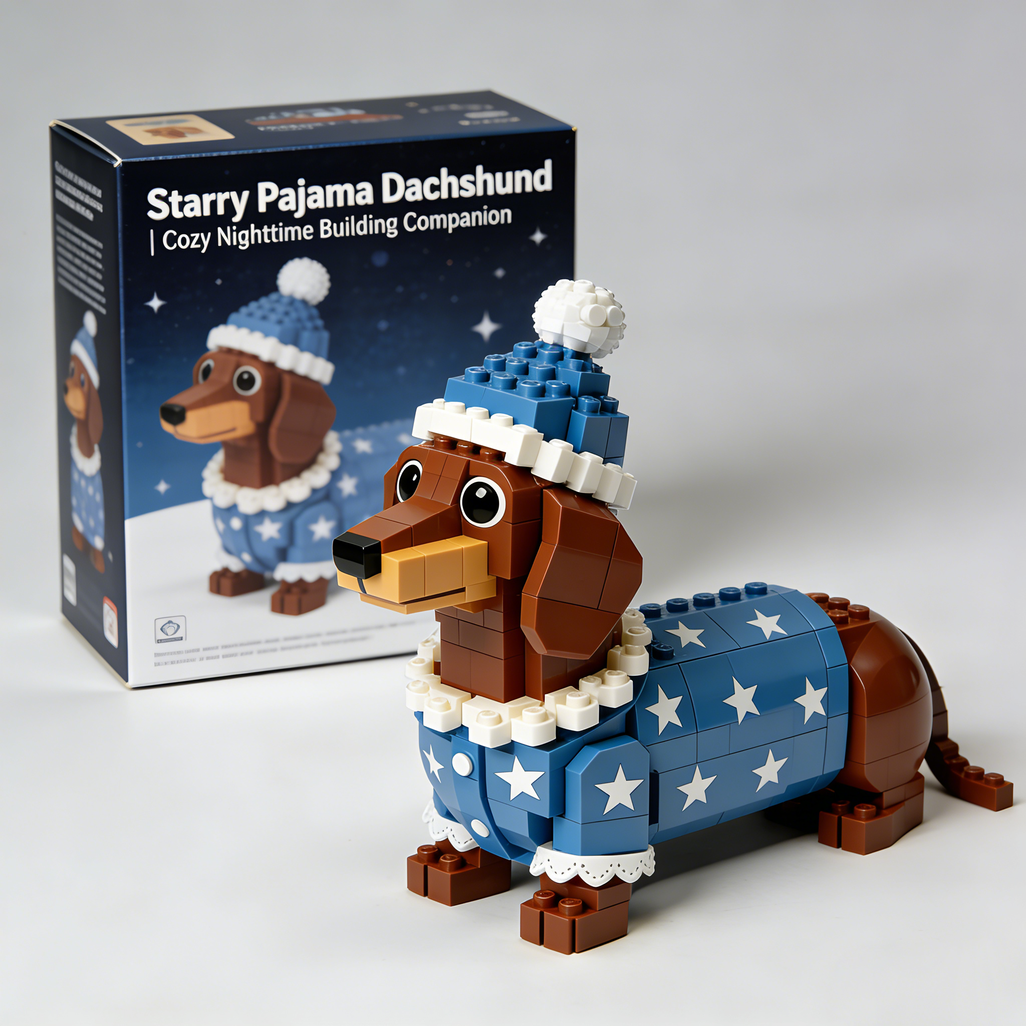 🐶Starry Pajama Dachshund | Cozy Nighttime Building Companion