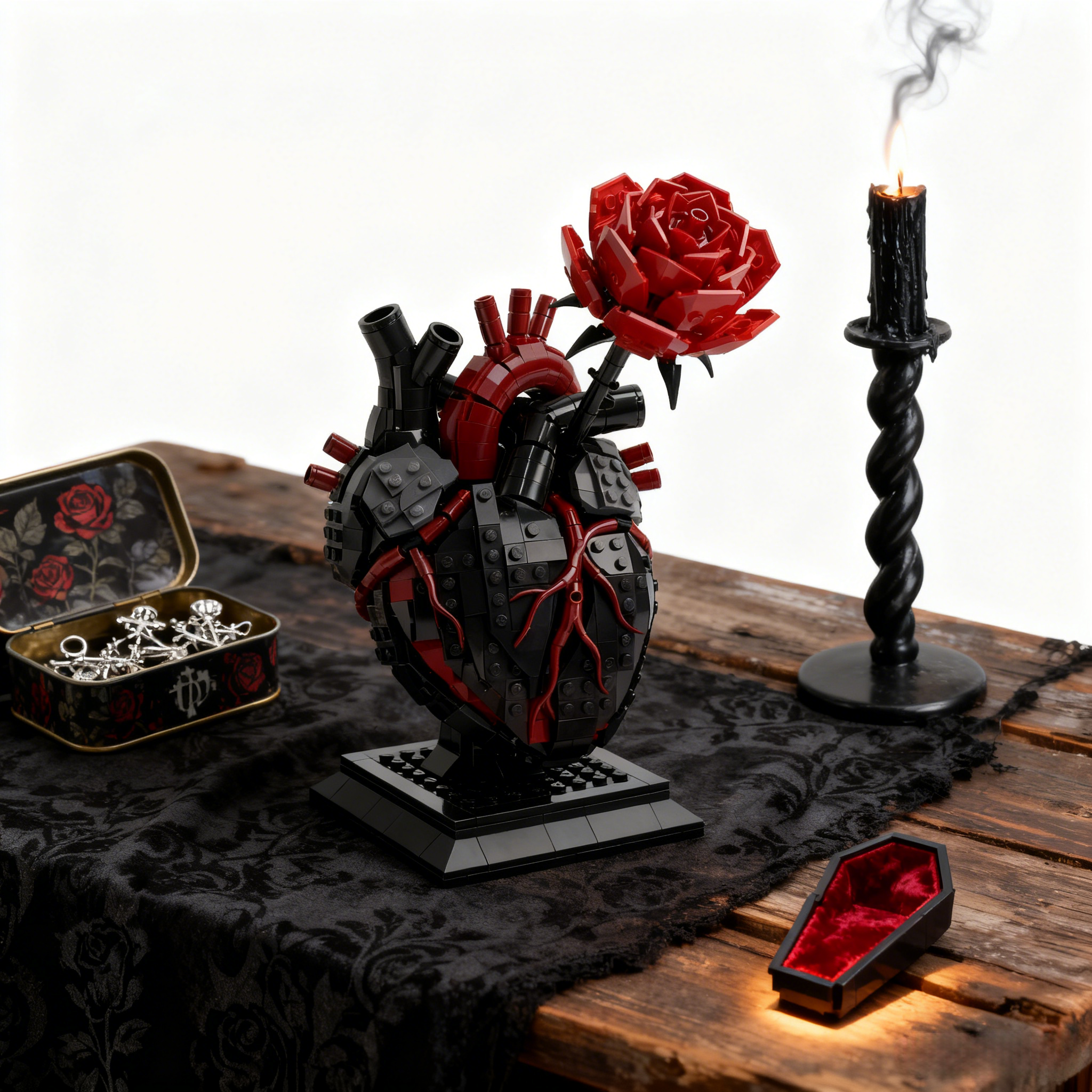 🌹My Heart Is Still Yours –❤Gothic Flaming Heart Rose Gift Brick Set
