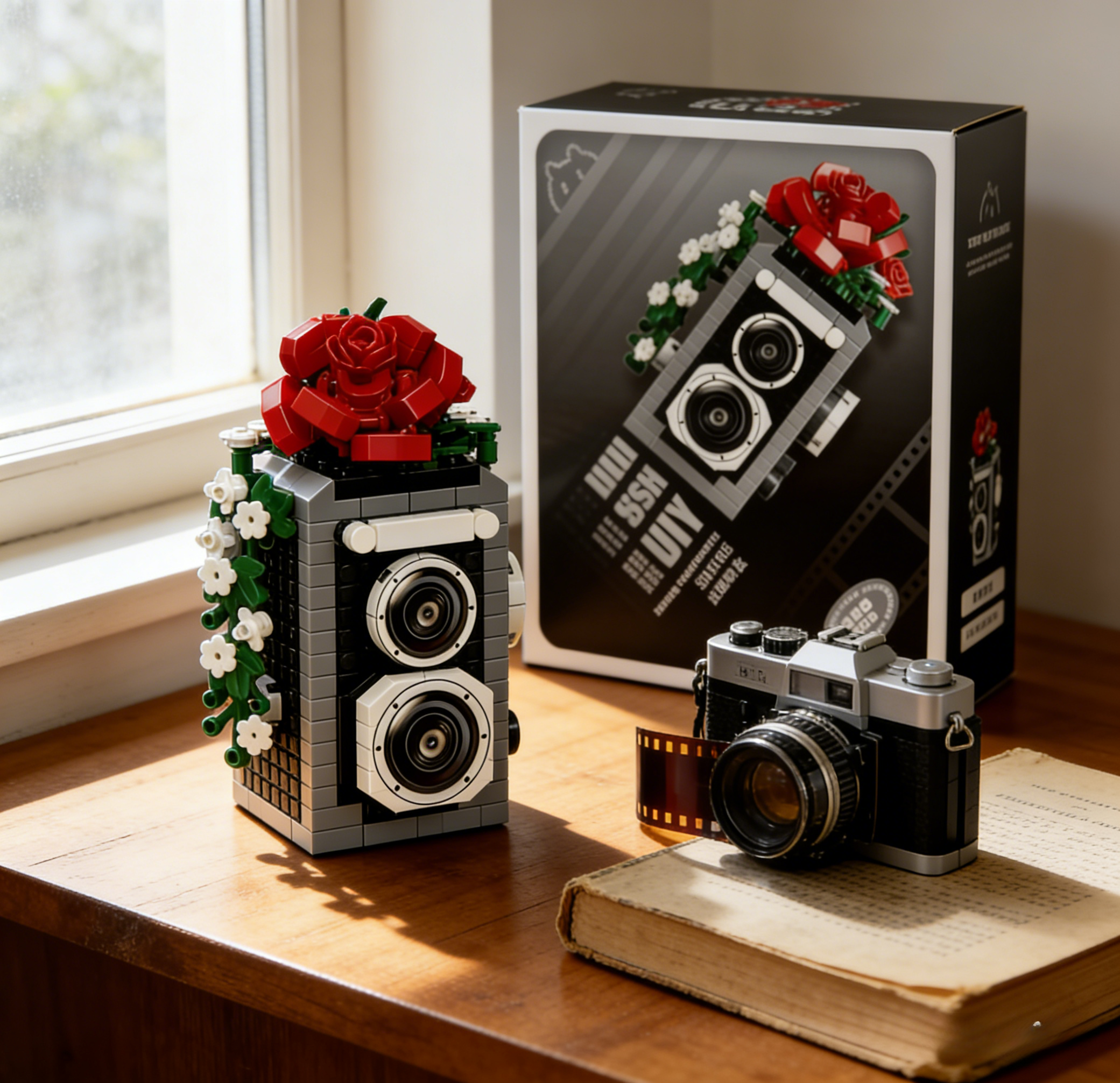 🌹📷Rose Camera Building Block Set – Mirror Bloom Series
