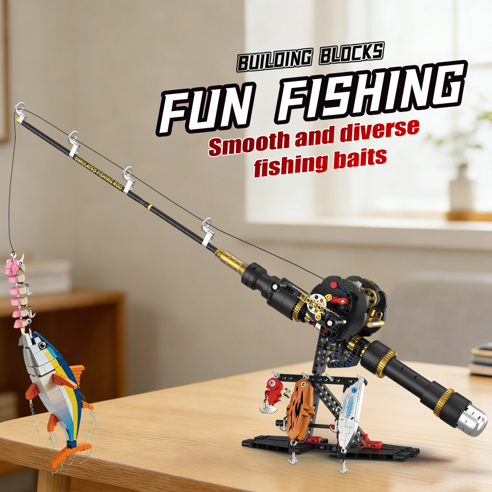 🎣Enclosed Fishing Reel Rod Building Block Set