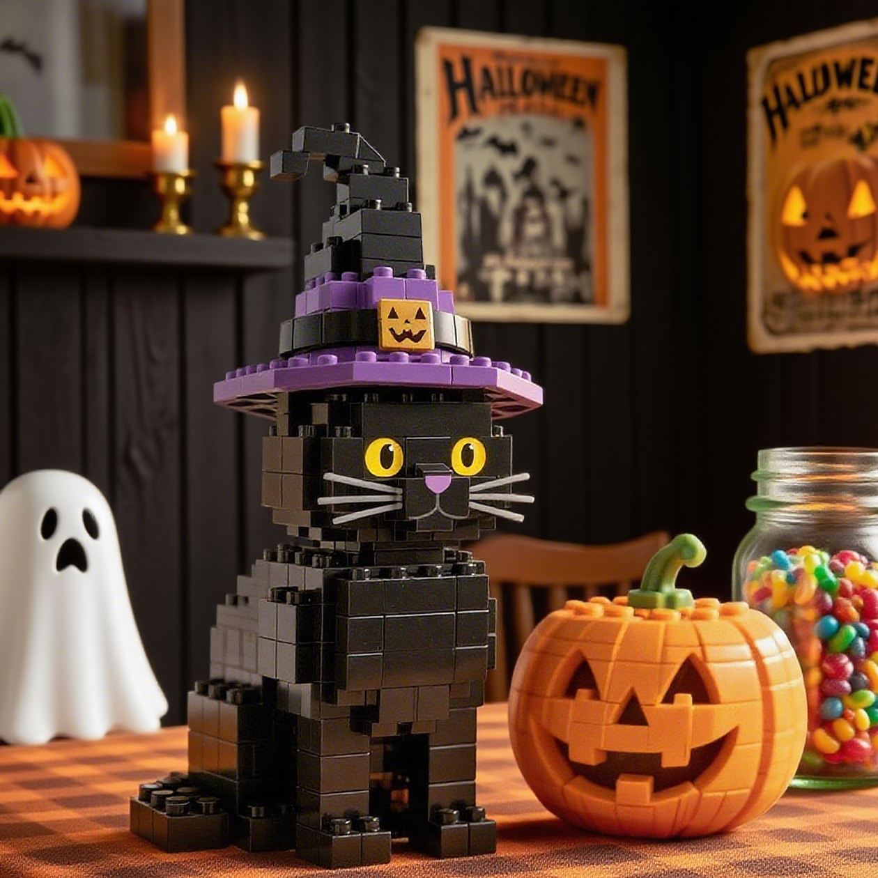 Halloween Edition - Black Cat & Pumpkin Brick Set🎃