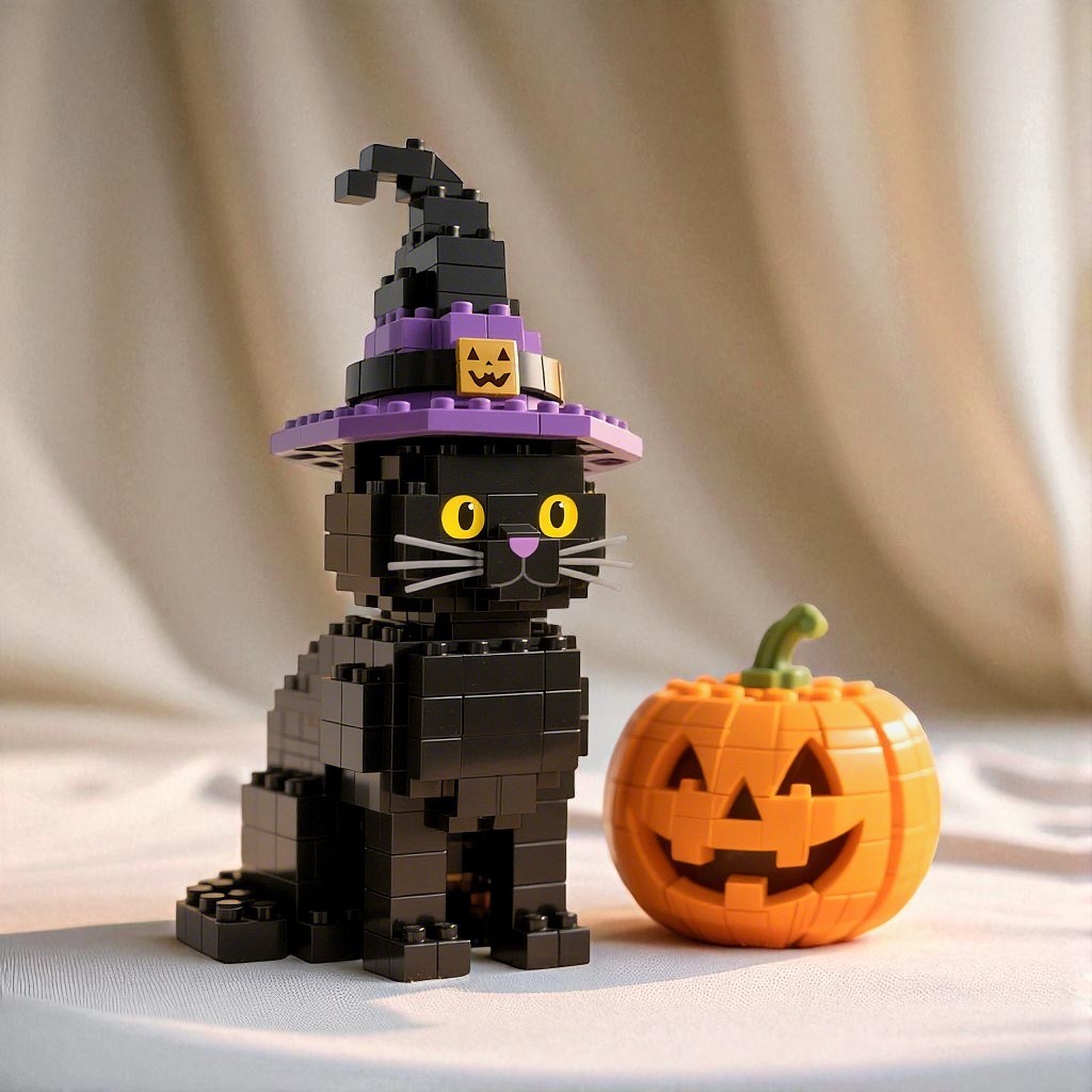 Halloween Edition - Black Cat & Pumpkin Brick Set🎃
