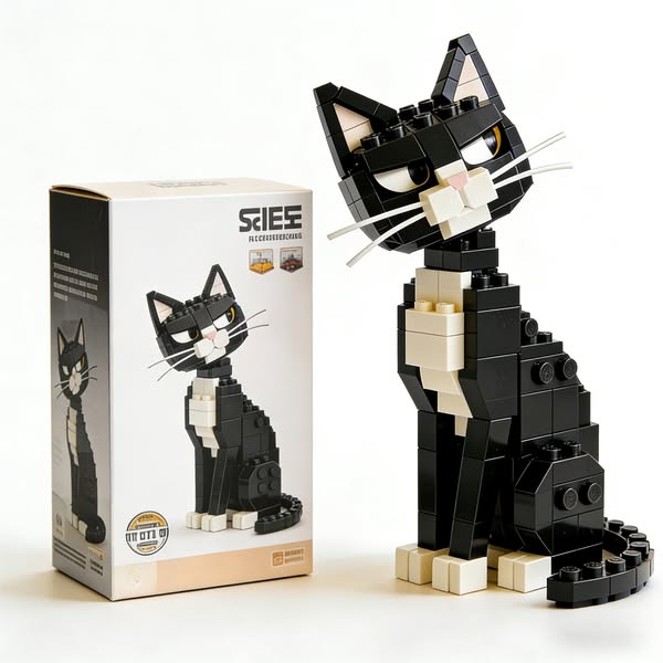 Cool black and white cat building blocks