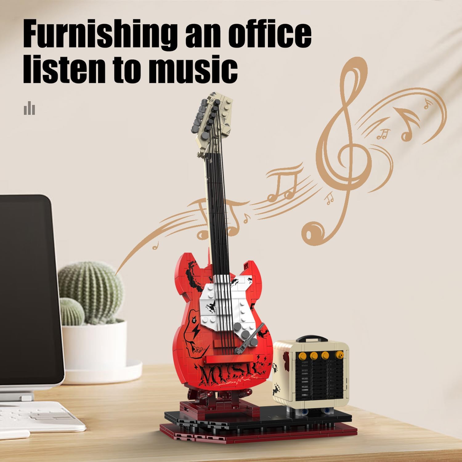 Guitar Music Interactive Building Set for Music Lovers,Reverb Amplifier & Authentic Accessories, Perfect Way to Rock Gift Giving.