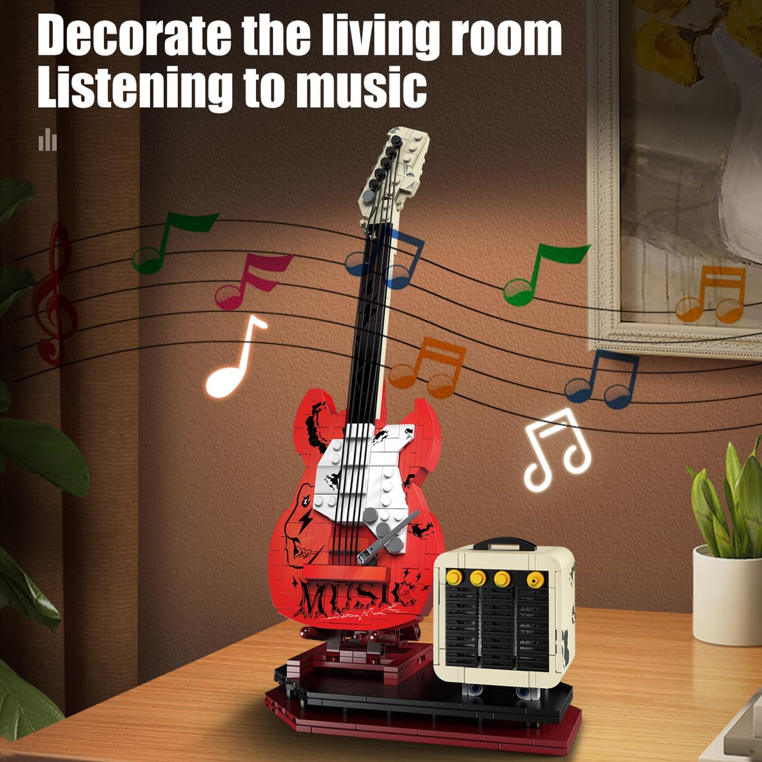 Guitar Music Interactive Building Set for Music Lovers,Reverb Amplifier & Authentic Accessories, Perfect Way to Rock Gift Giving.