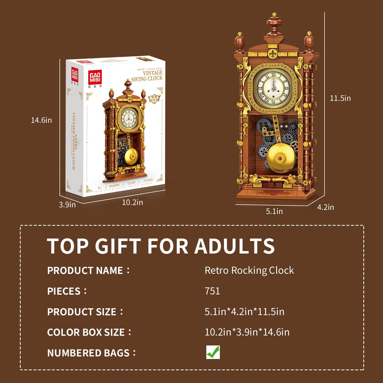 Vintage Swing Clock Building Blocks Set