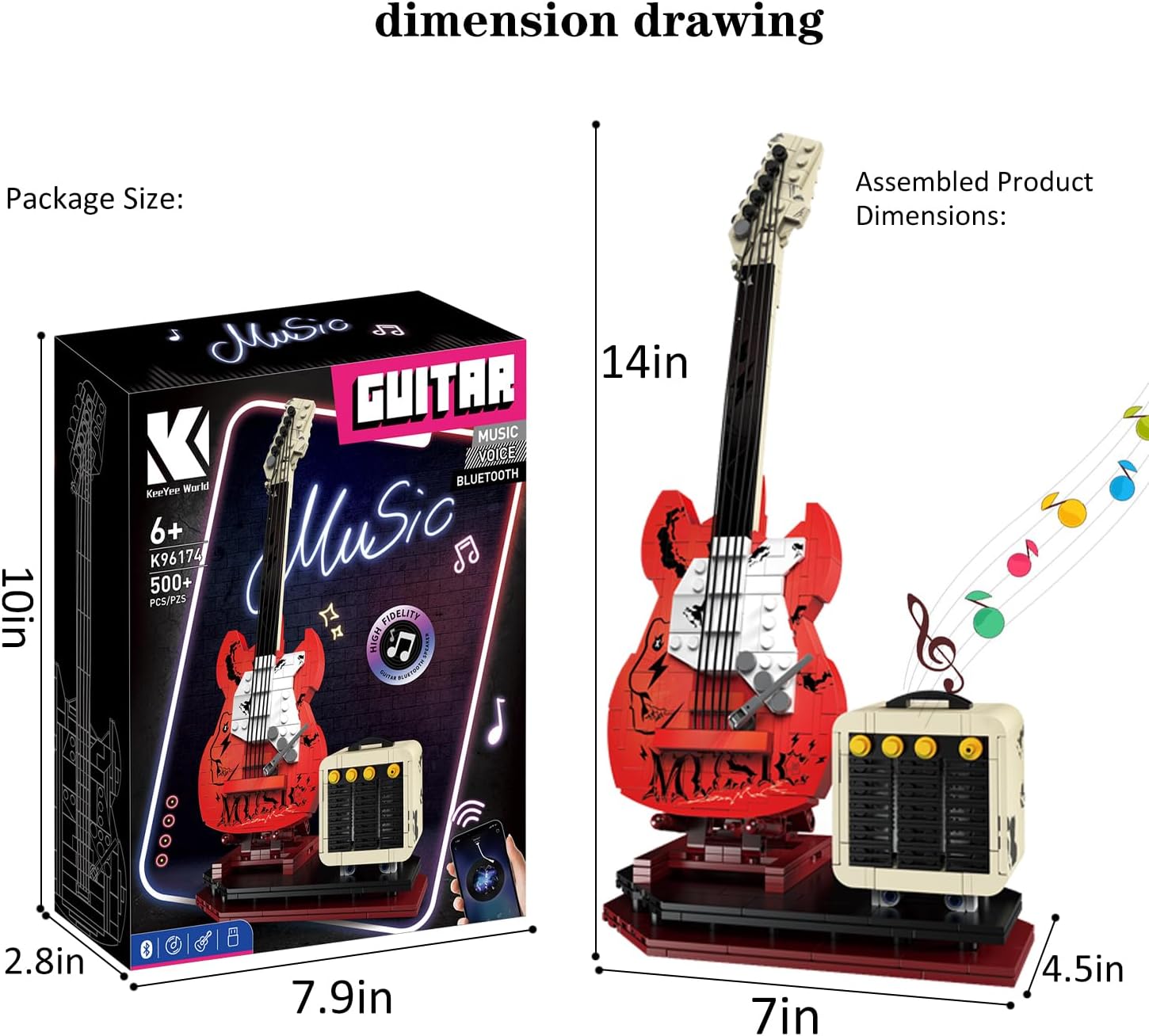 Guitar Music Interactive Building Set for Music Lovers,Reverb Amplifier & Authentic Accessories, Perfect Way to Rock Gift Giving.