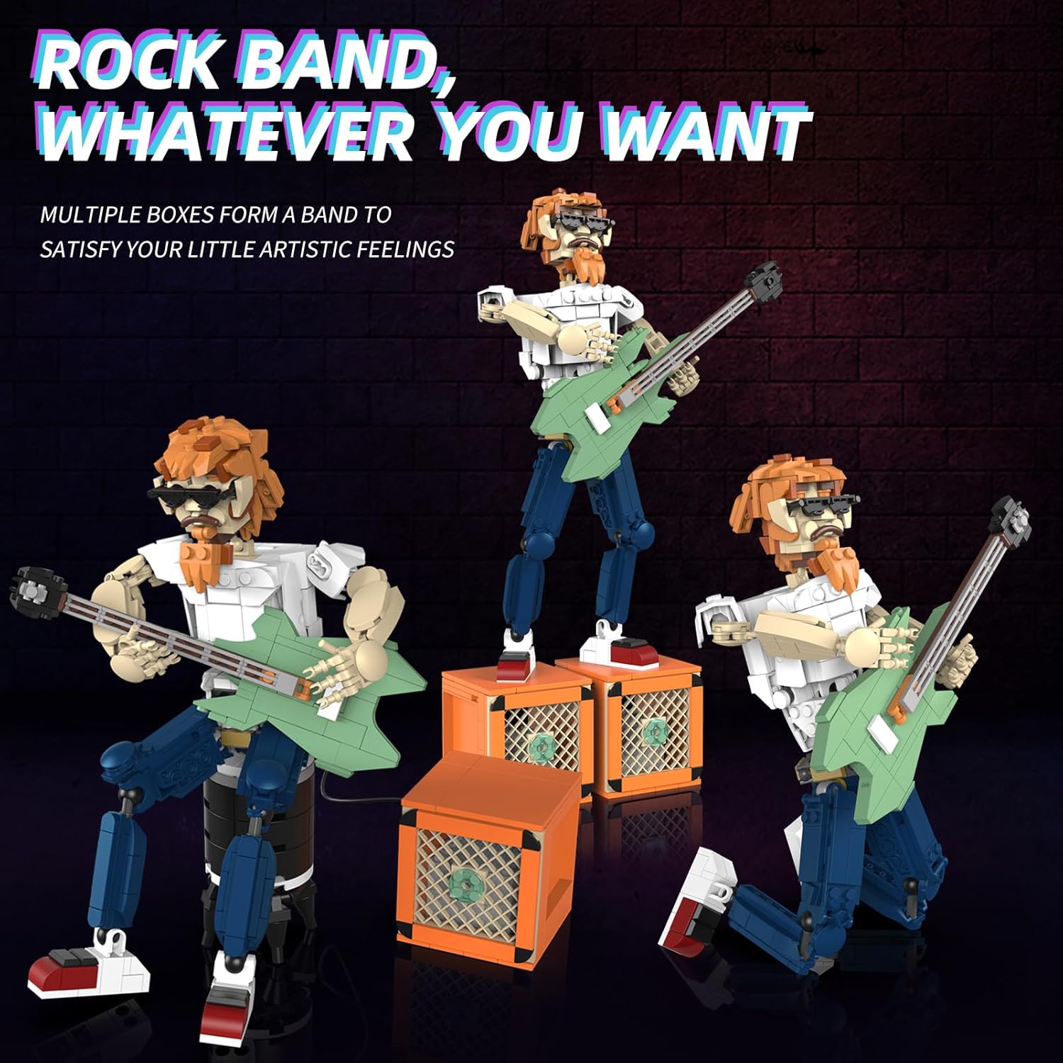 Guitar Music Interactive Building Set for Music Lovers,Reverb Amplifier & Authentic Accessories, Perfect Way to Rock Gift Giving.