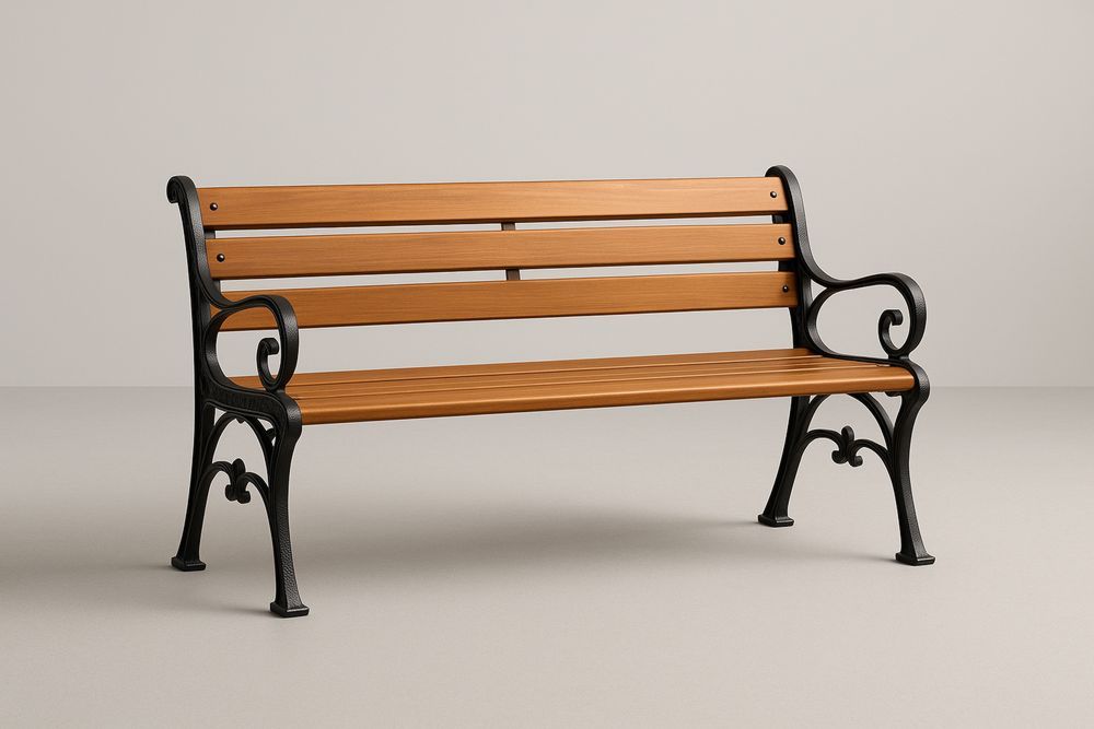 Banc en acacia avec structure en fer forgé, 120x 58x 81 cm